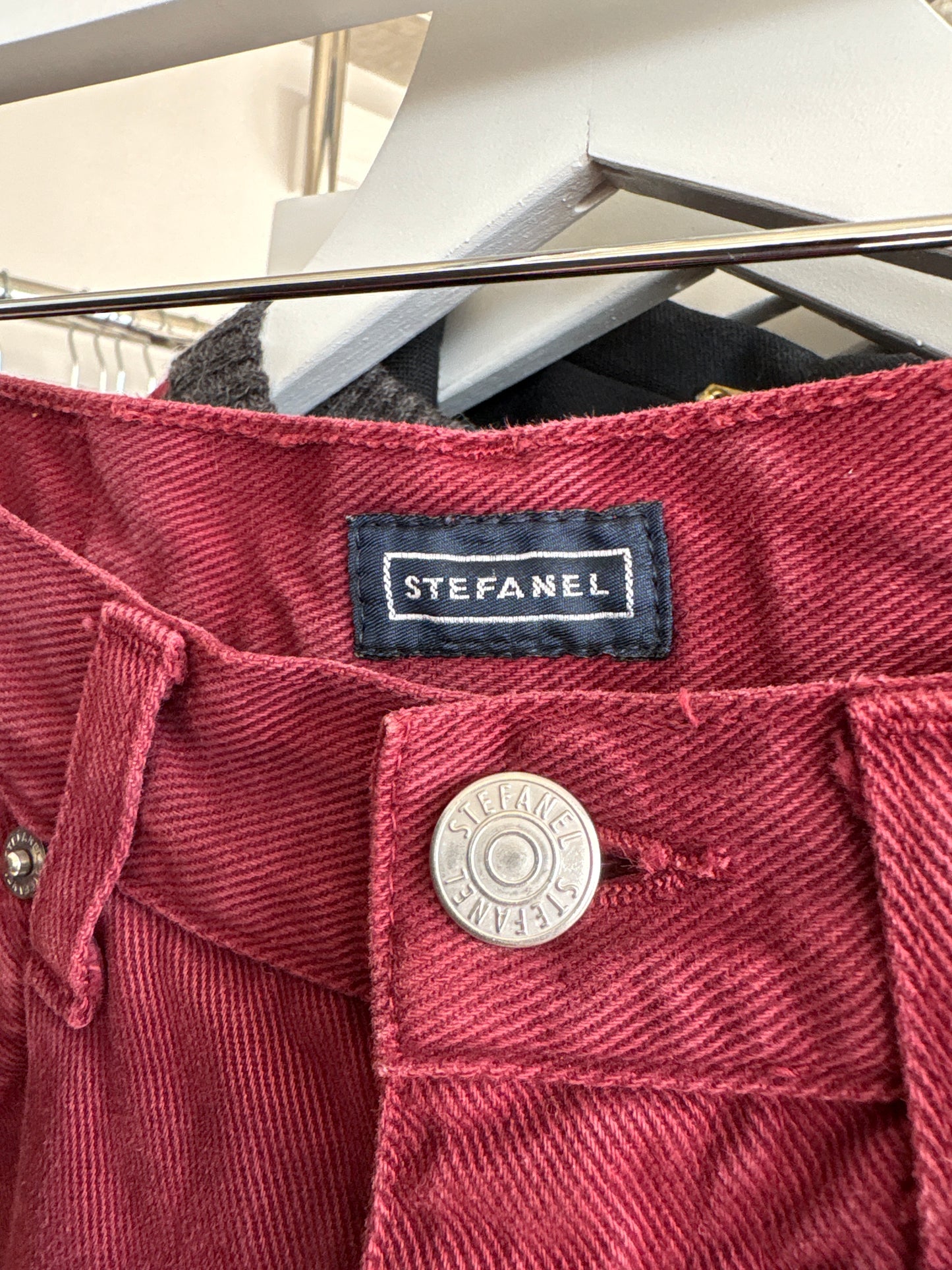Jeans burgundy vintage premium Stefanel cu talie înaltă mom fit