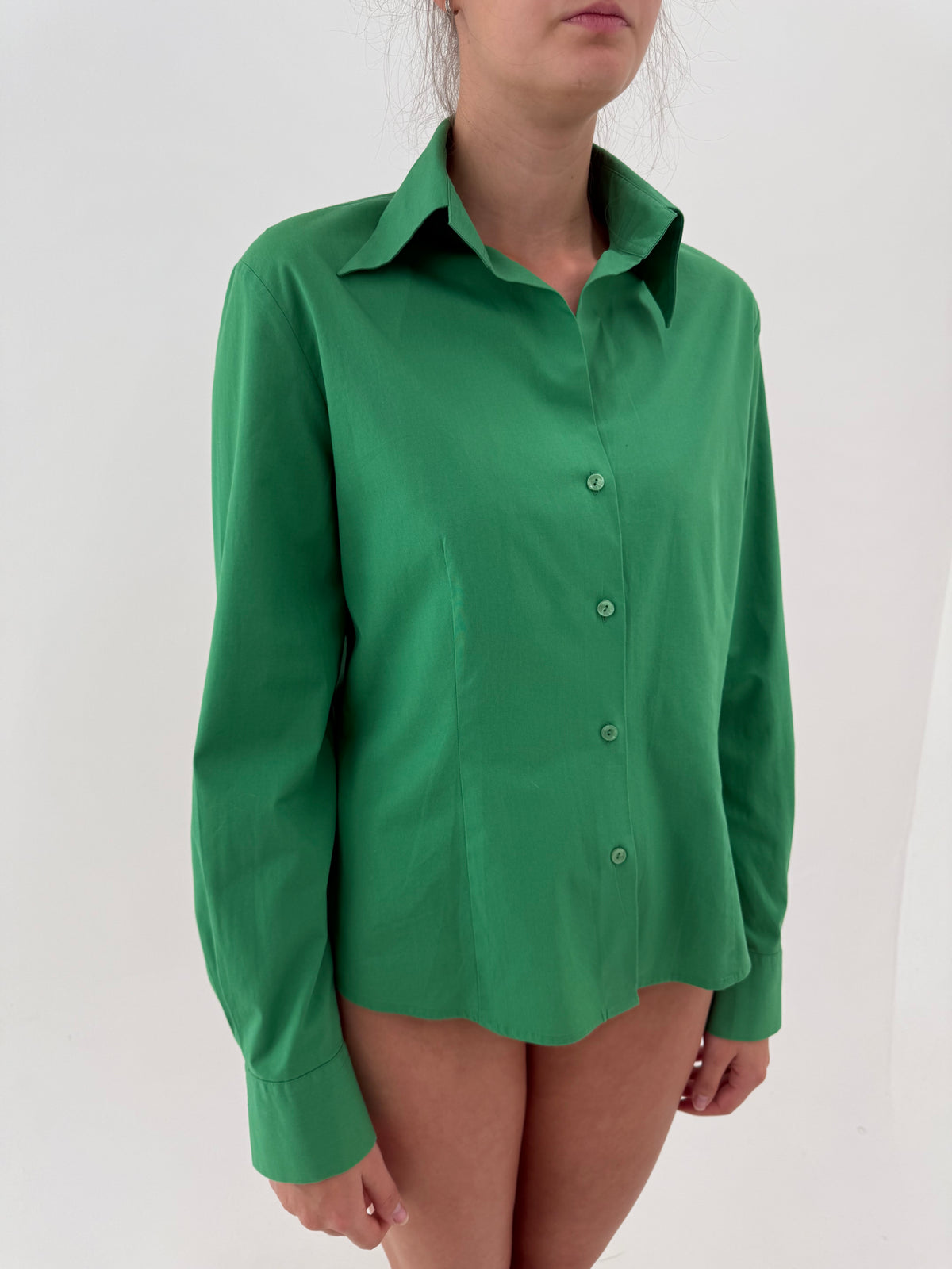 Cămașa emerald green din poplin plin de bumbac ultra confort cu revere mari