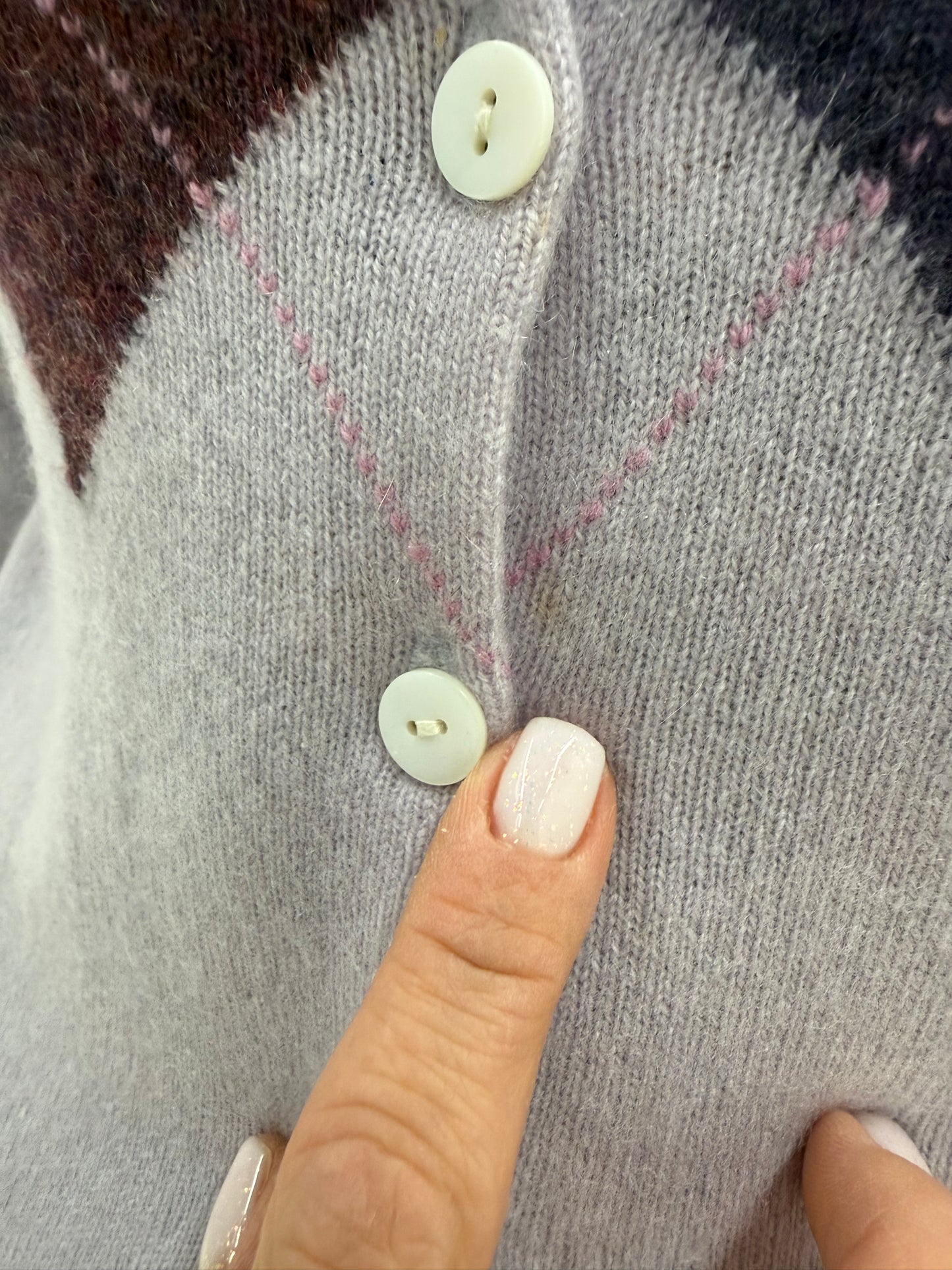 Cardigan lavandă din cașmir high end cu romburi