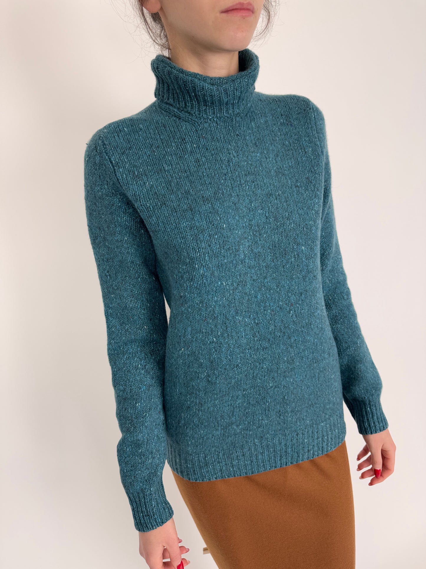 Maleta teal de gramaj mare 50% cașmir și restul lana extrafina