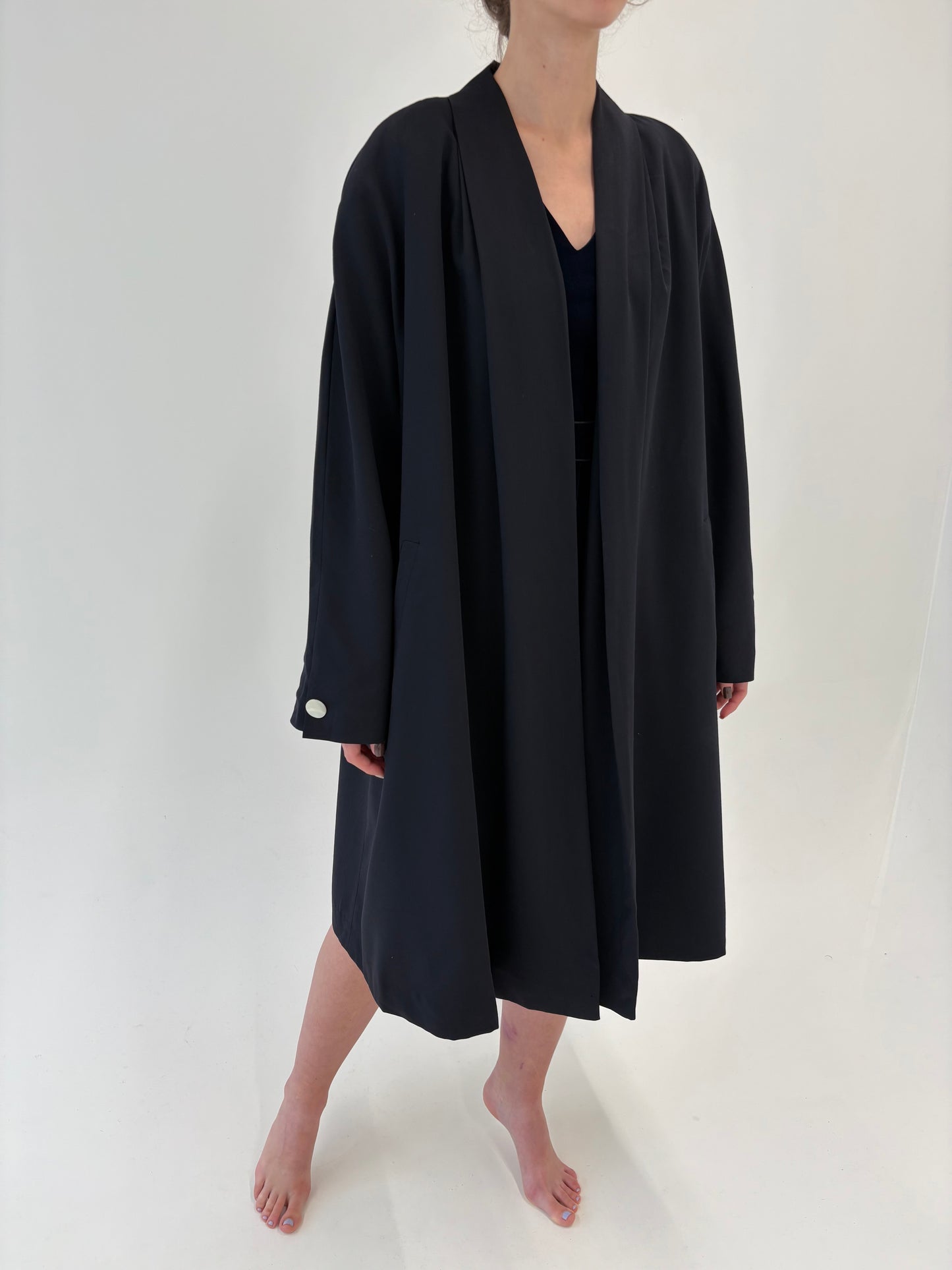 Pardesiu vintage în stil Balenciaga din lana extrafina Navy blue