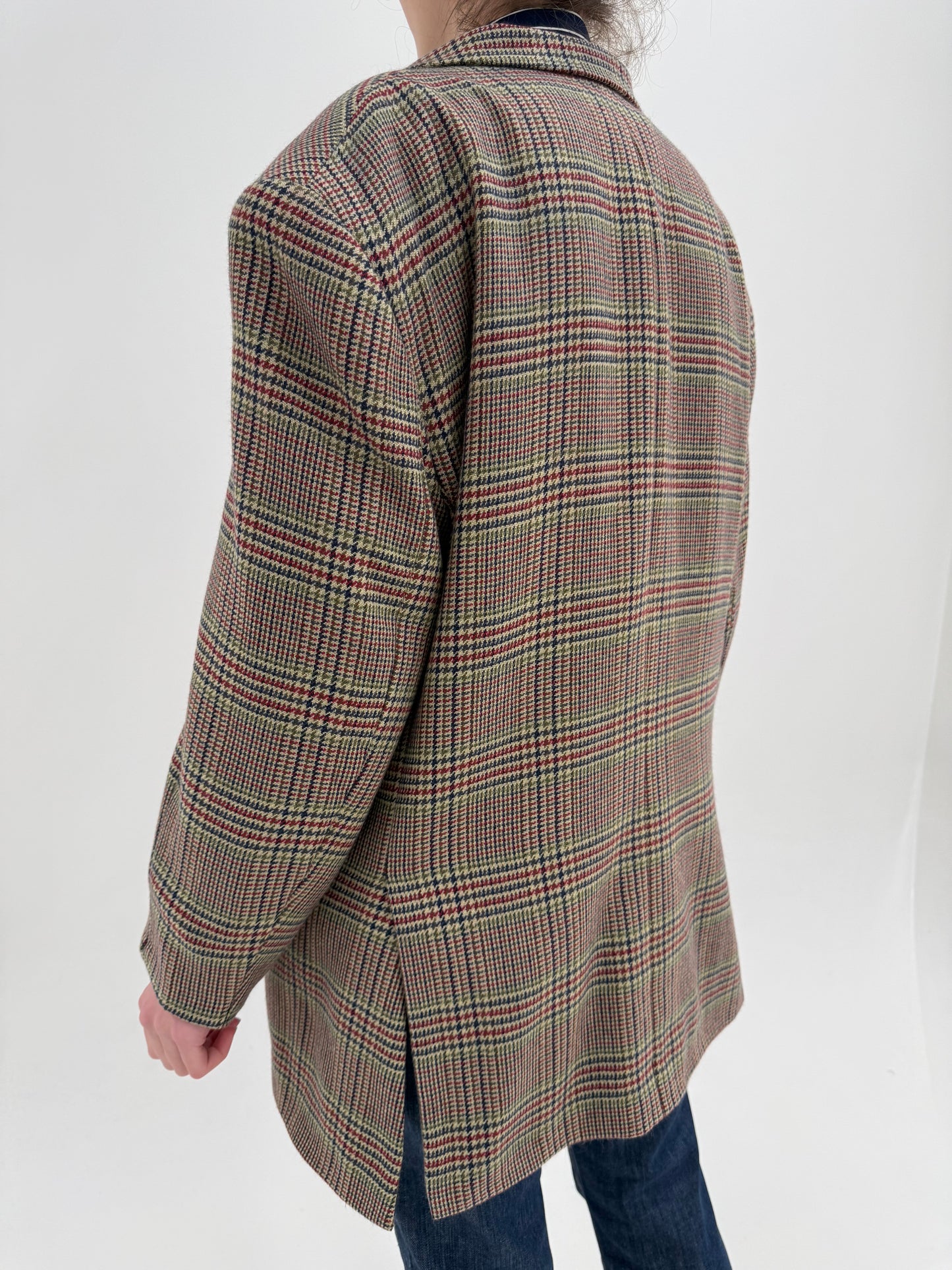 Sacou Valentino camel din tweed de lana extrafina si cașmir pied de coq