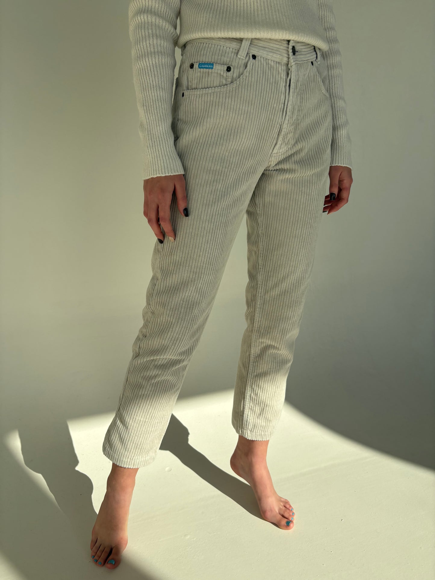 Pantaloni vintage italienești din corduroy gros off white