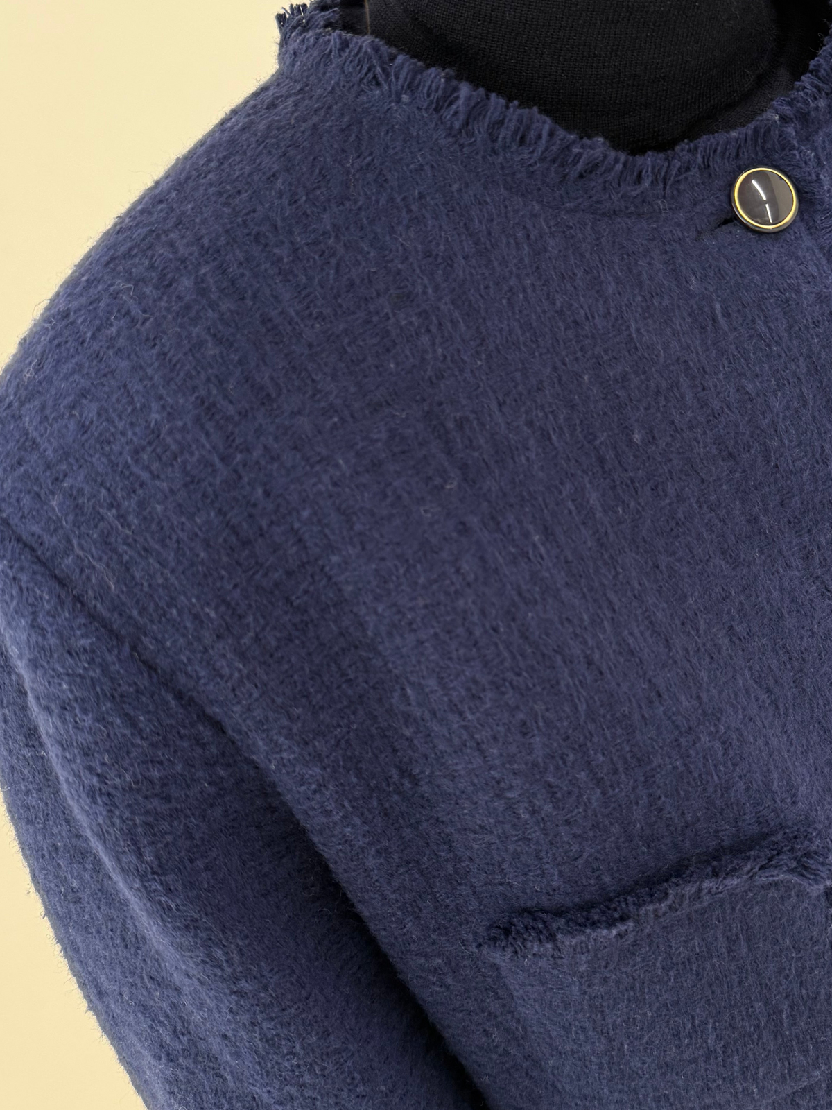 Sacou italian in stil Chanel din tweed de lana extrafina Navy blue