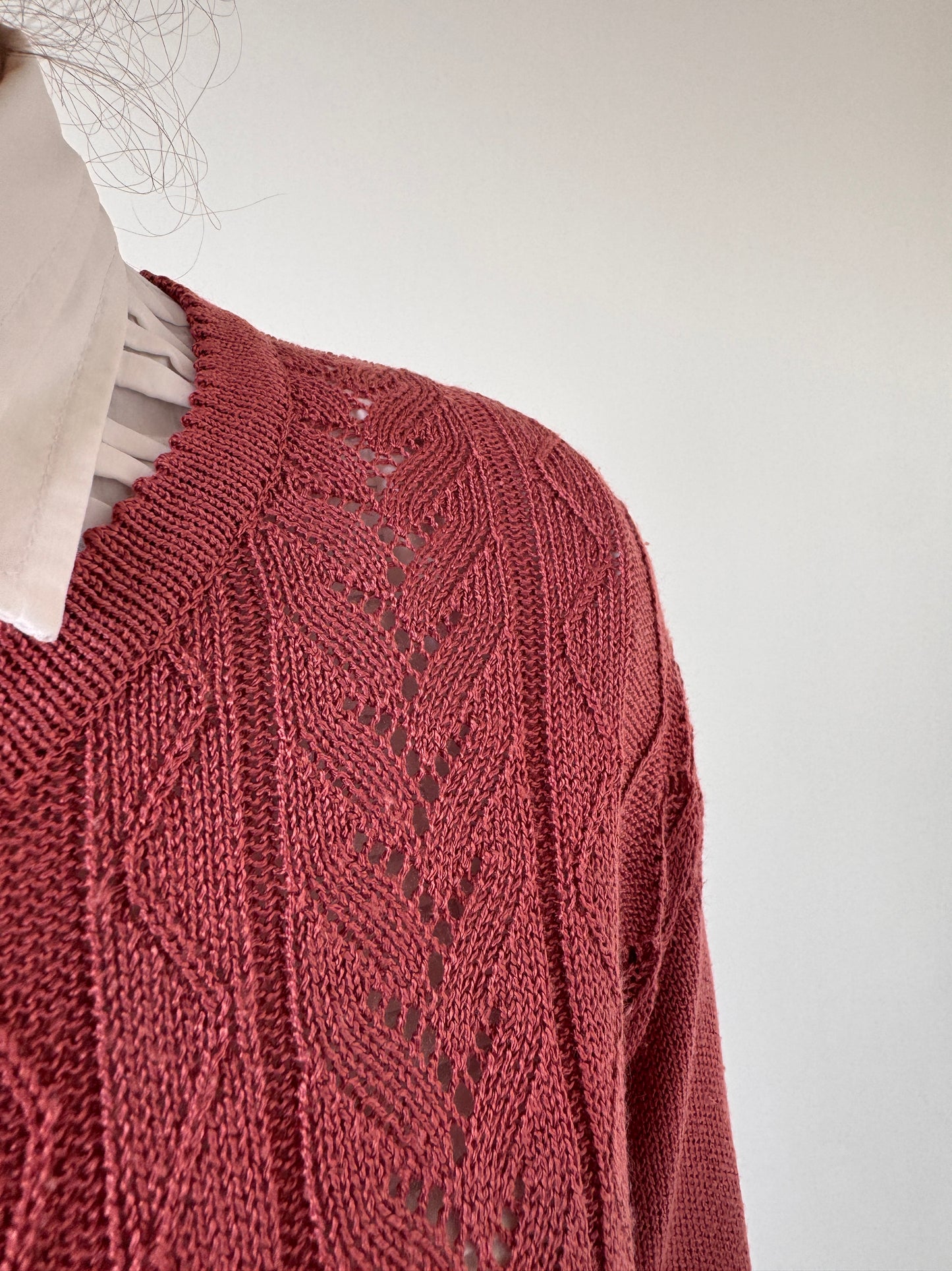 Cardigan vintage dantelat Old rose pink din jerse foarte ușor satinat