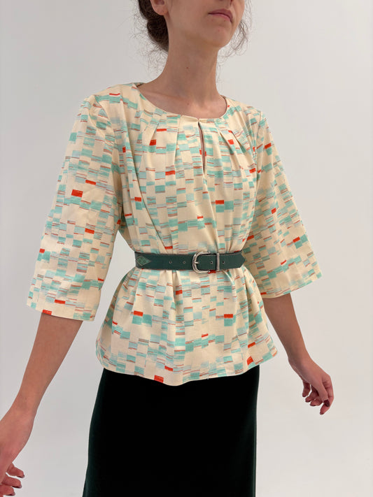 Tunica light nude din poplin gros de bumbac ușor structurat