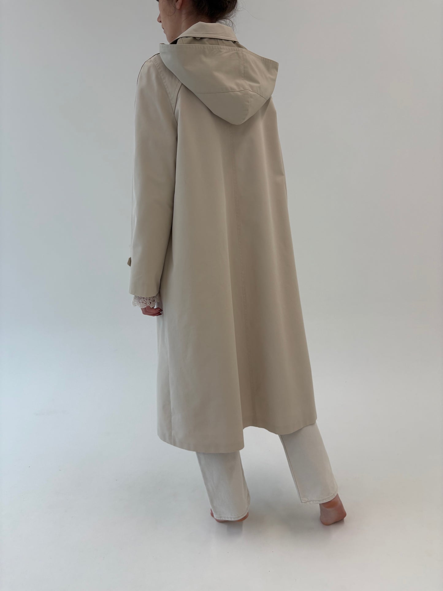 Trench vintage impermeabil cu glugă detașabilă off white