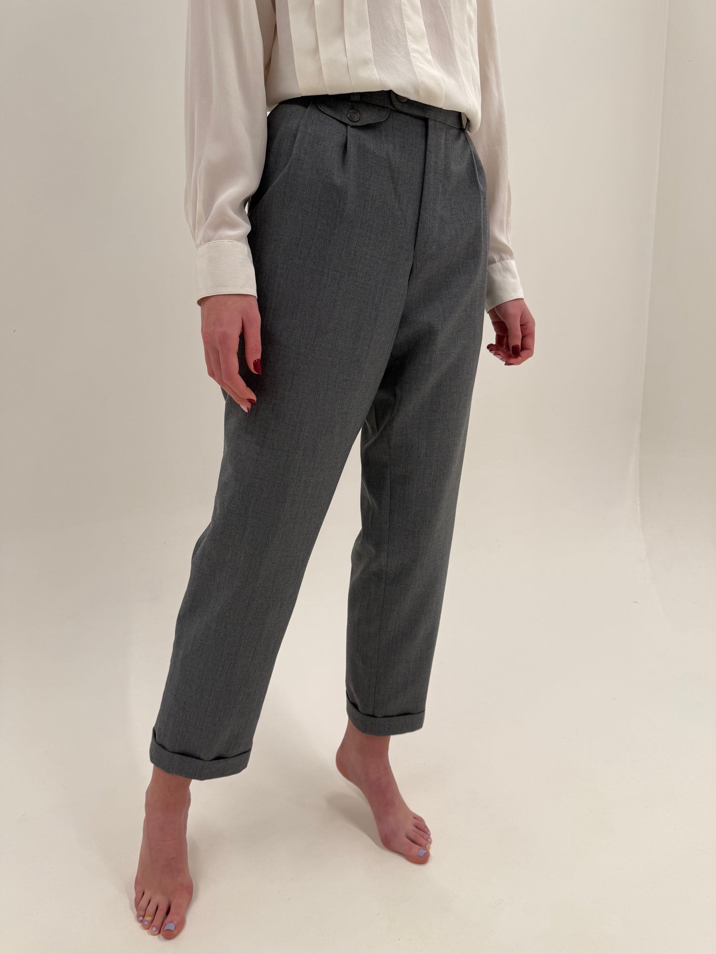 Pantaloni din stofă plină de lana extrafina cu pense