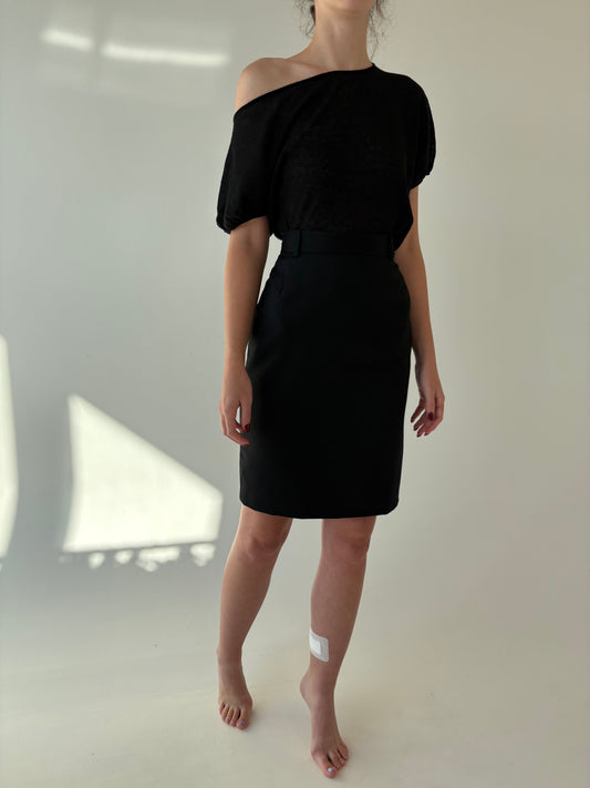 Fustă Madeleine neagră conică cu talie ultra înaltă din stofă de lana extrafina