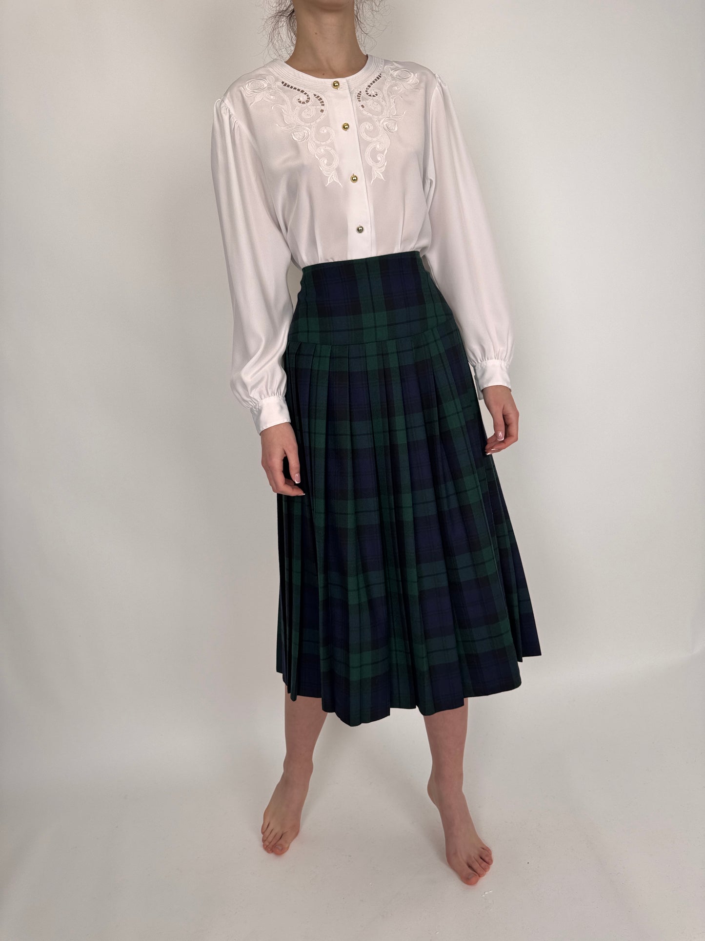 Fustă plisată din Tartan extrafin de lana cu talie înaltă marcată