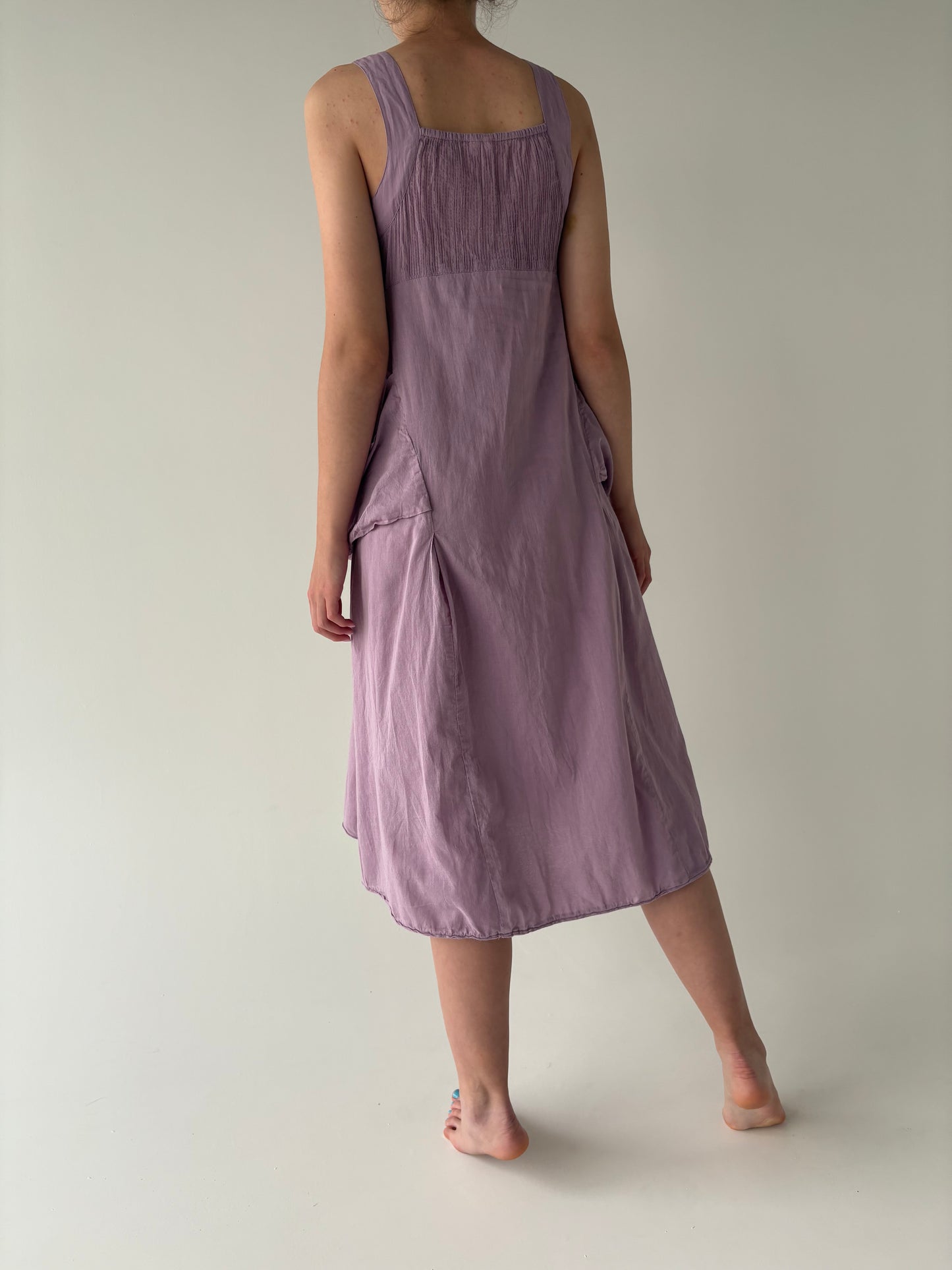 Rochie lavandă cu bust elastic din panzica de bumbac