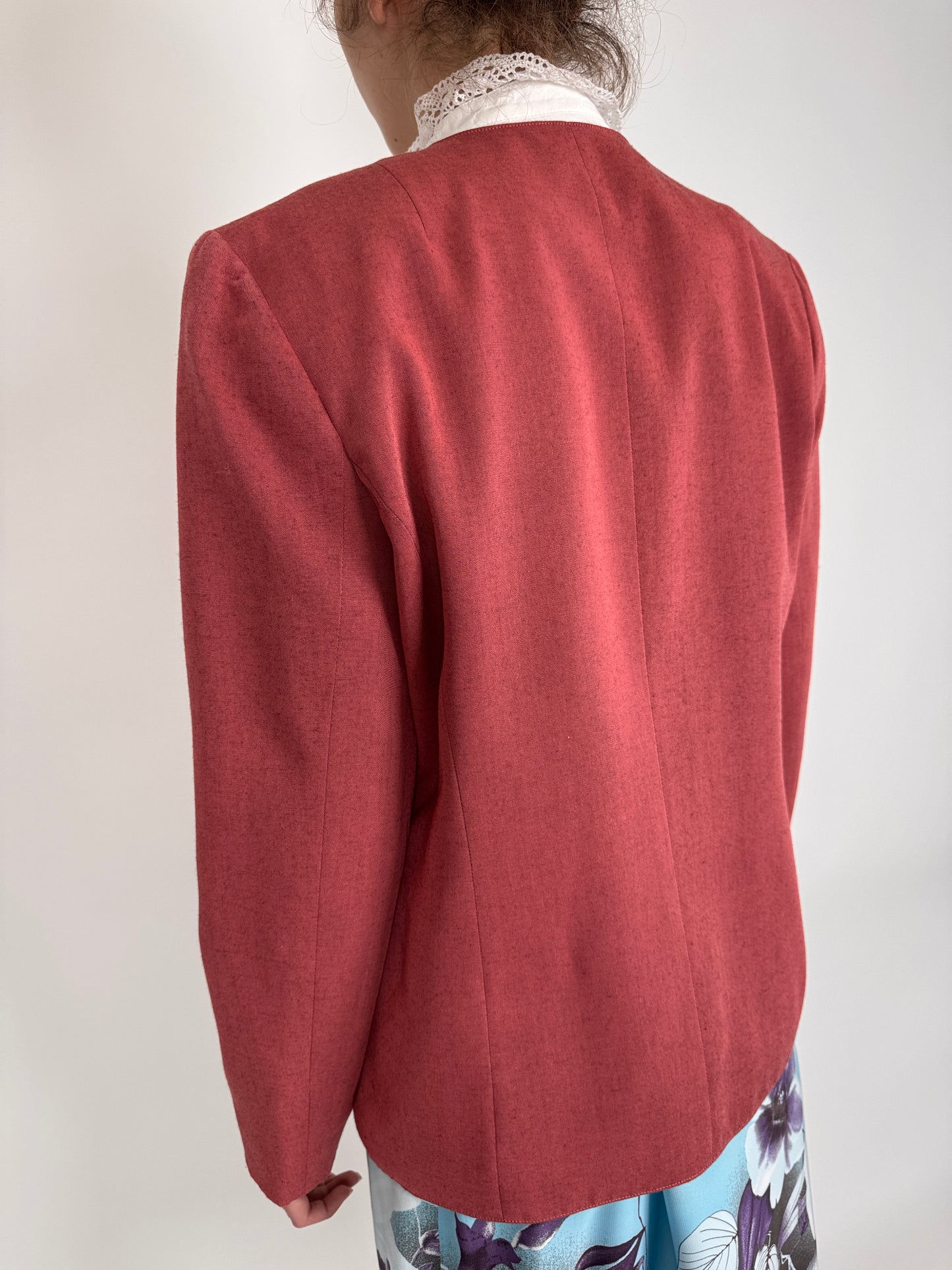 Sacou vintage cambrat cu talie ușor reglabilă din pânză chestnut brown