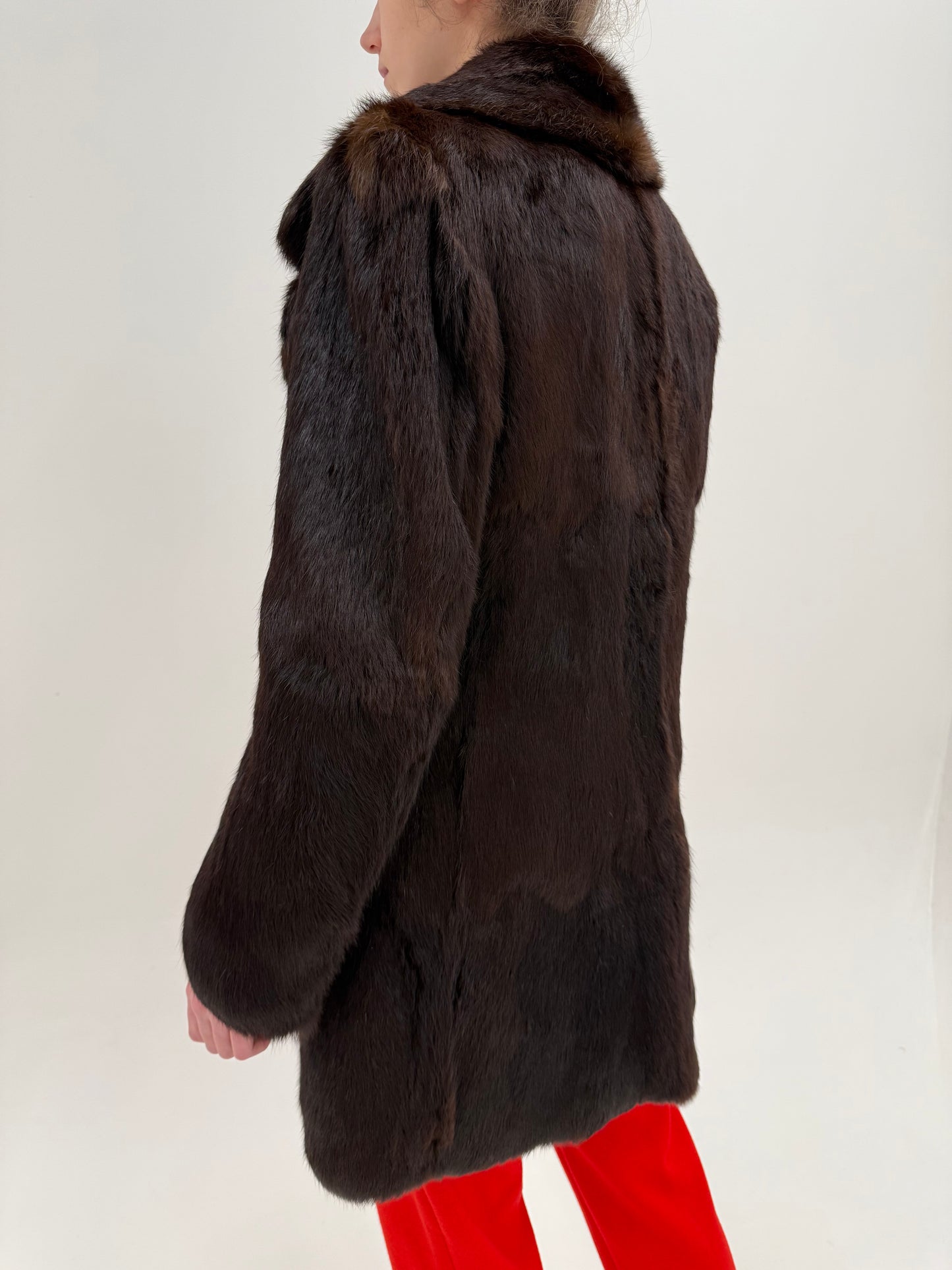 Blană naturală de nurcă high end long-hair / silky finish excepțională dark brown