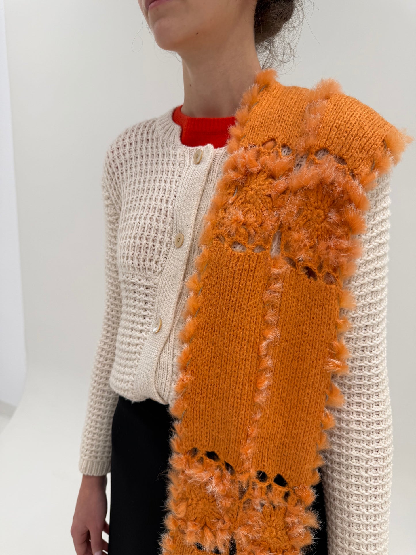 Fular Marella by Max Mara cu blană naturală oranj