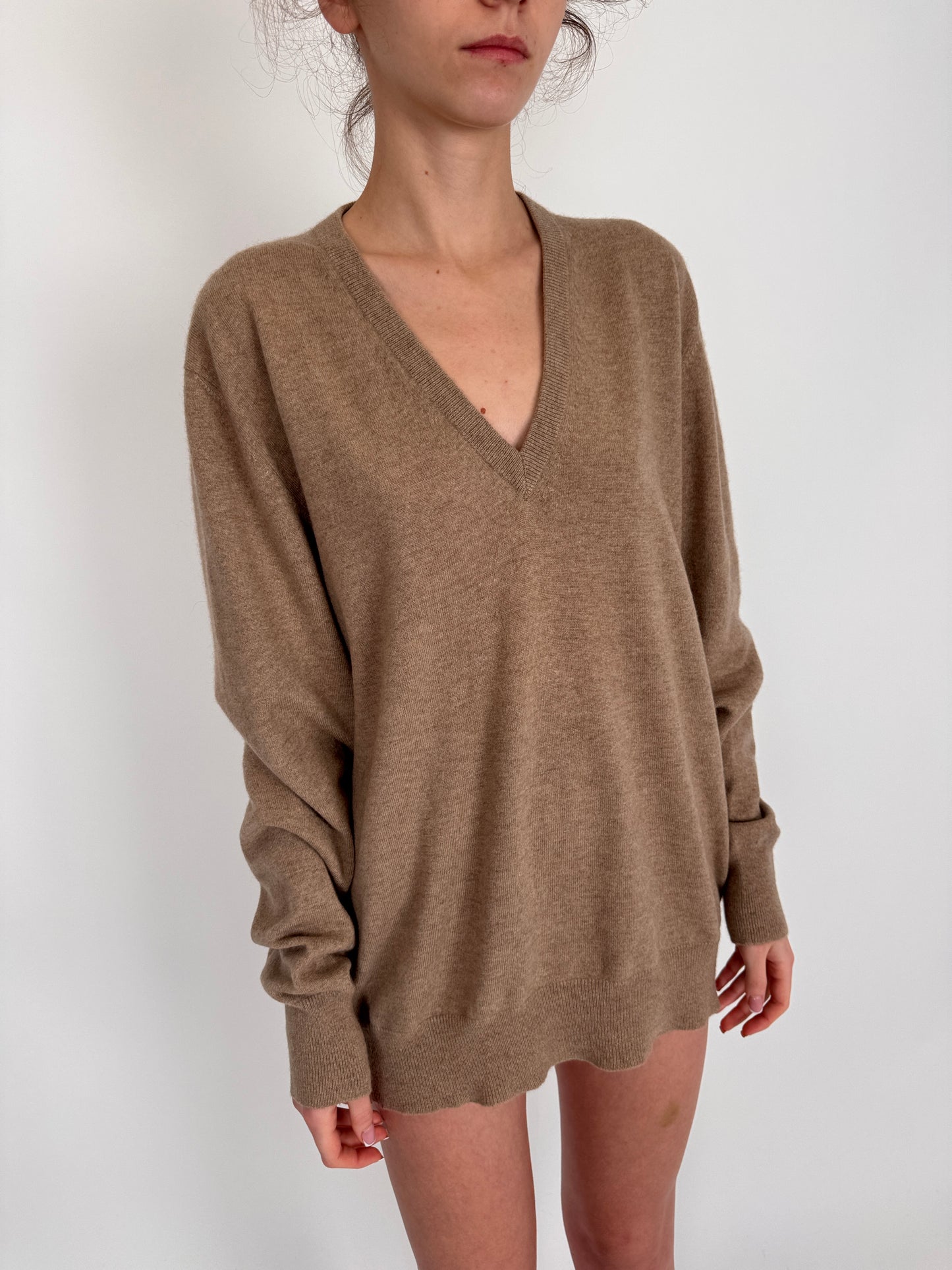 Pulover tall mocha nude din cașmir luxury multiply