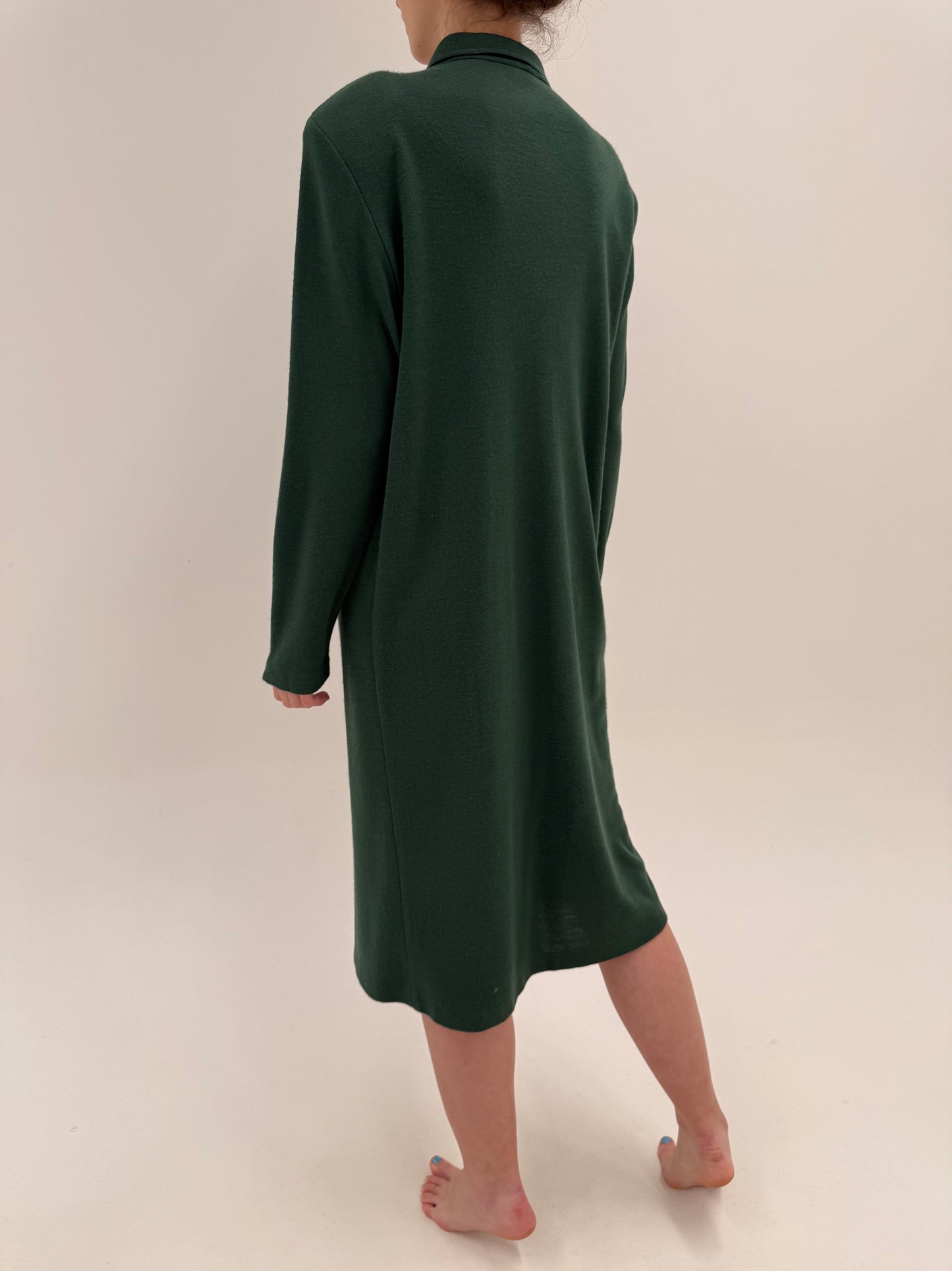 Robe-chemise old vintage anii 80 forest green din lana extrafina