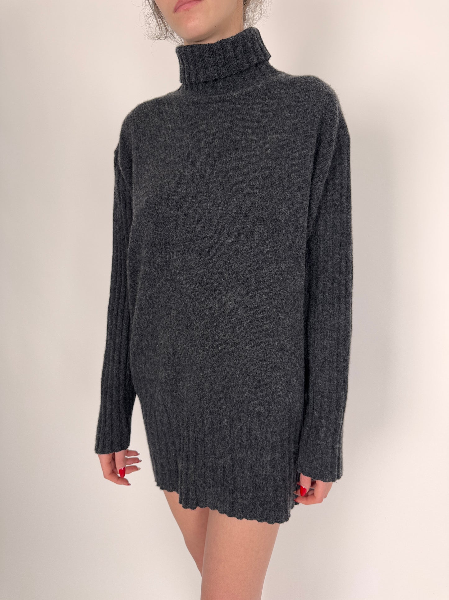 Maleta lungă charcoal gray din lana plină extrafina de gramaj mare