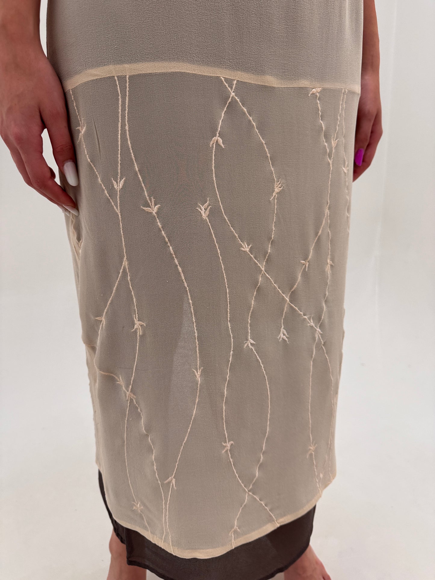 Rochie maxi in stil Jil Sander din 2 rânduri de mătase naturală