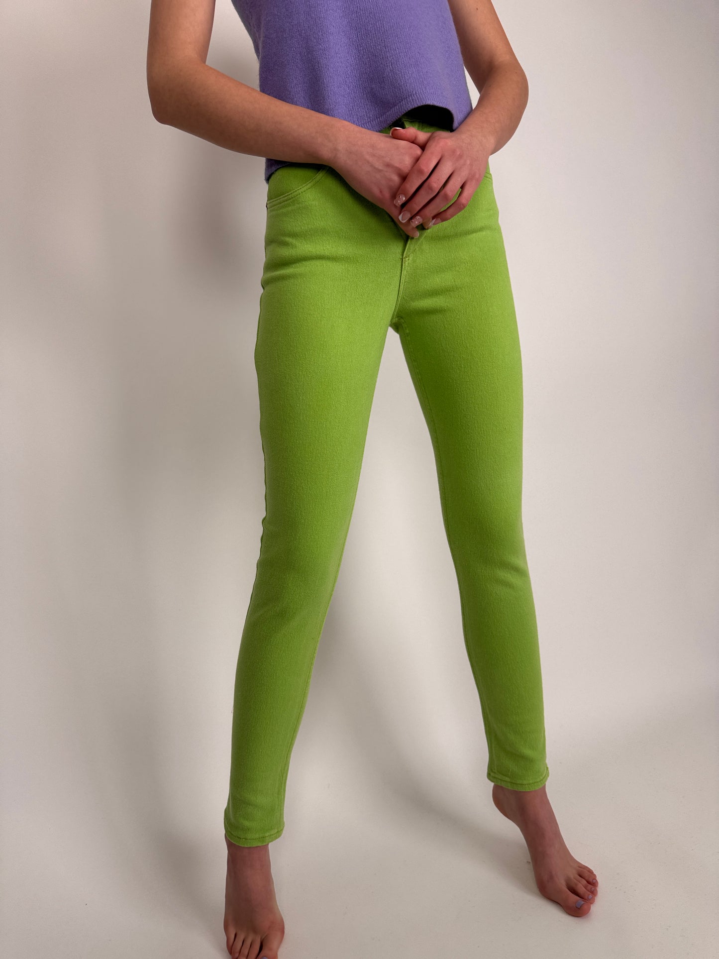 Jeanși vintage premium modelatori verde crud cu talie ultra înaltă