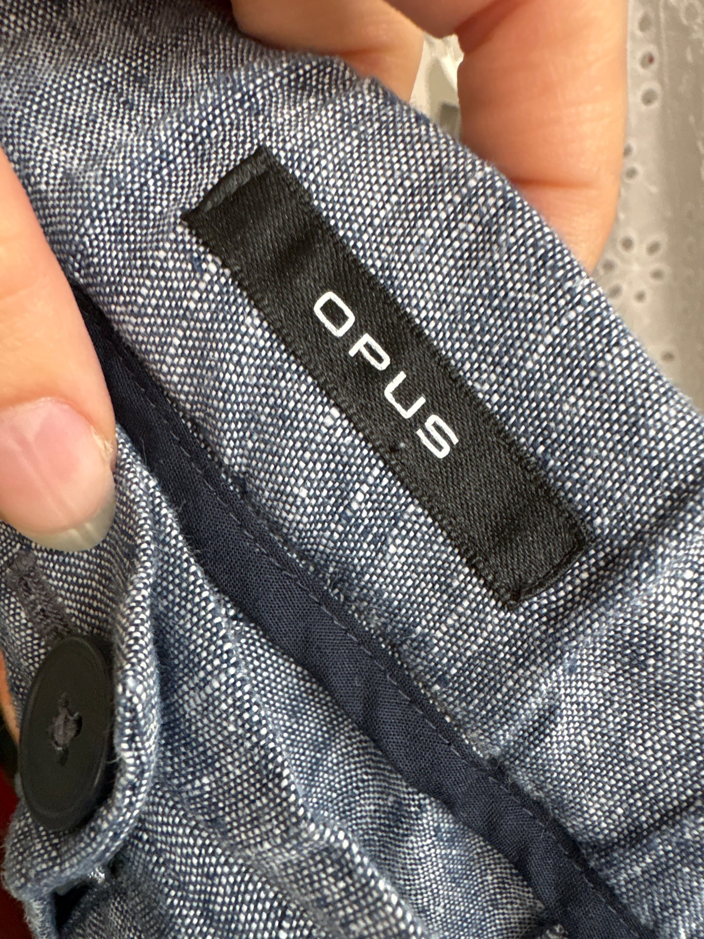 Pantaloni italienești din in jeans blue melanj cu talie reglabilă în croi drept