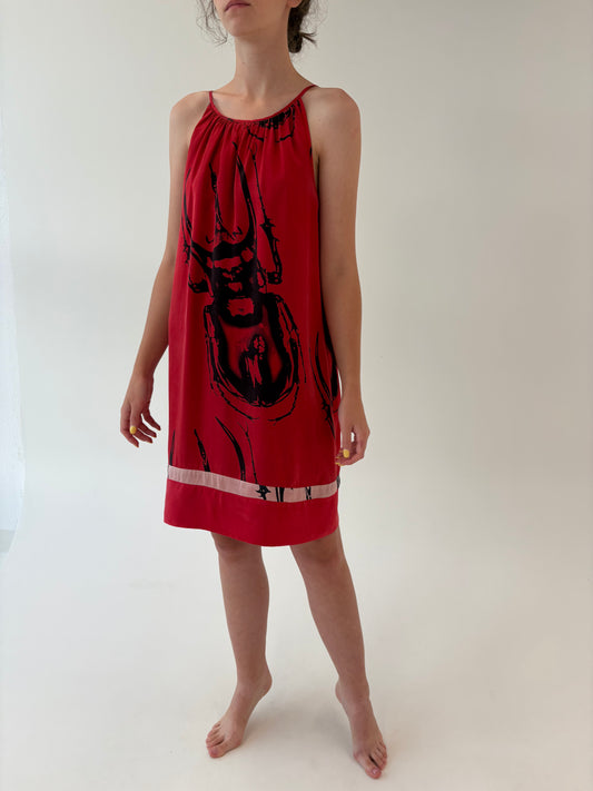 Rochie în croi lejer din mătase naturală cu print ca pictat