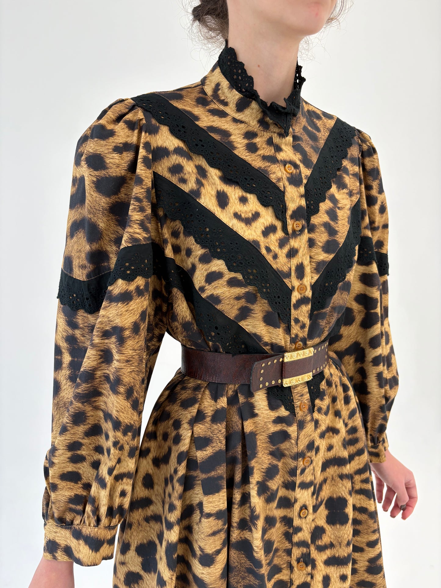 Rochie italiană tip cămașă animal print din poplin gros de bumbac
