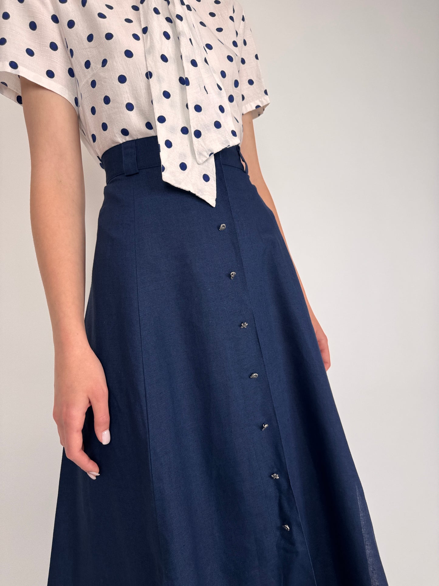 Fustă dark blue excepțională maxi cu talie ultra înaltă din pânză