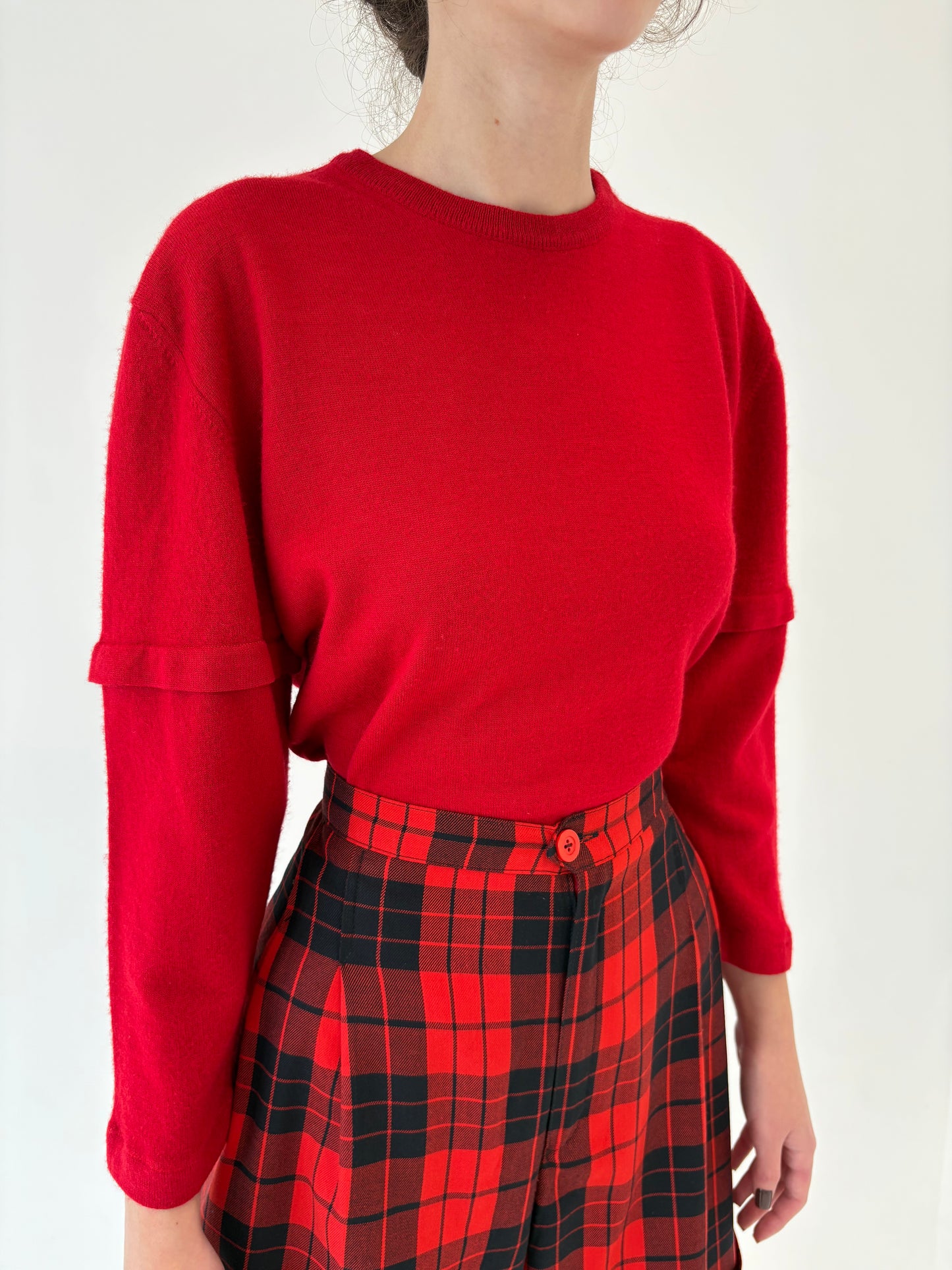 Pulover cherry red gros din lana merino extrafina