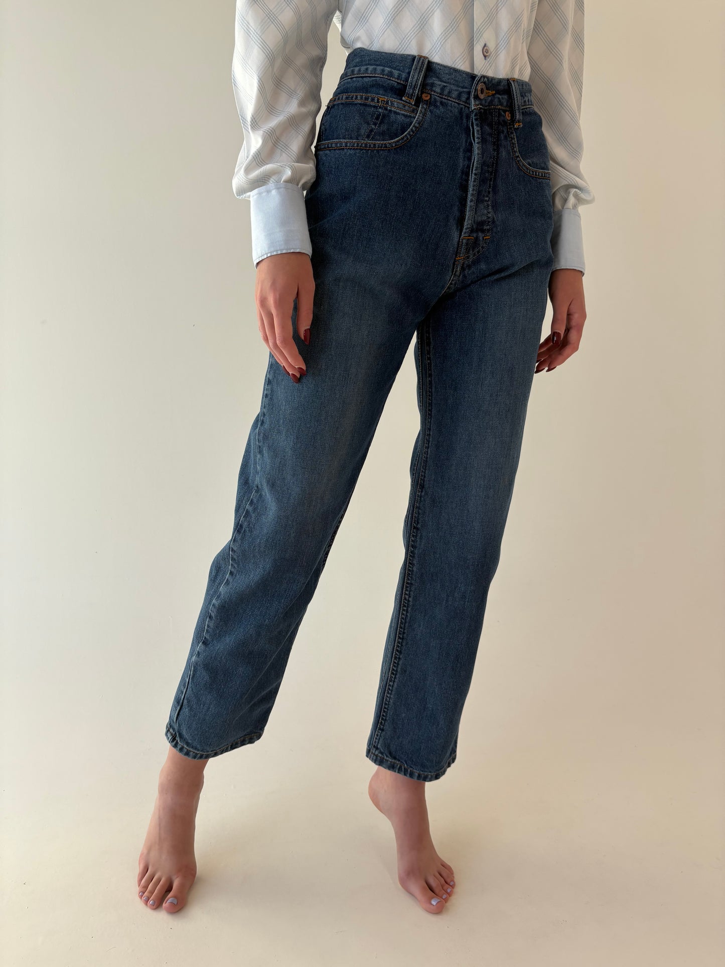 Jeans vintage premium tall classic wash cu talie ultra înaltă