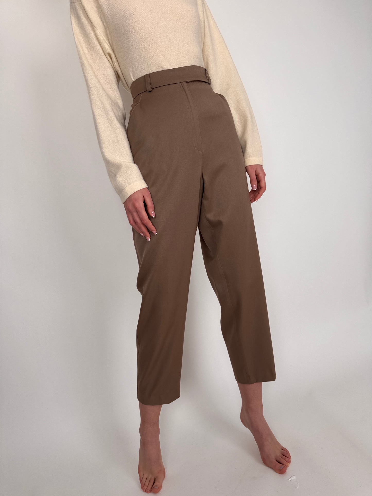 Pantaloni luxury Max Mara cu talie ultra marcată înaltă dark nude