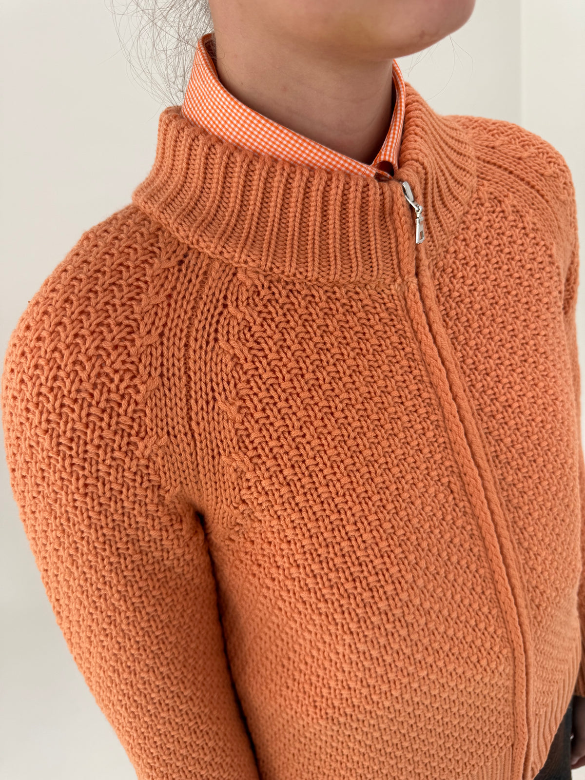 Cardigan gros tip jachetă full zip din lana merino extrafina groasa texturată