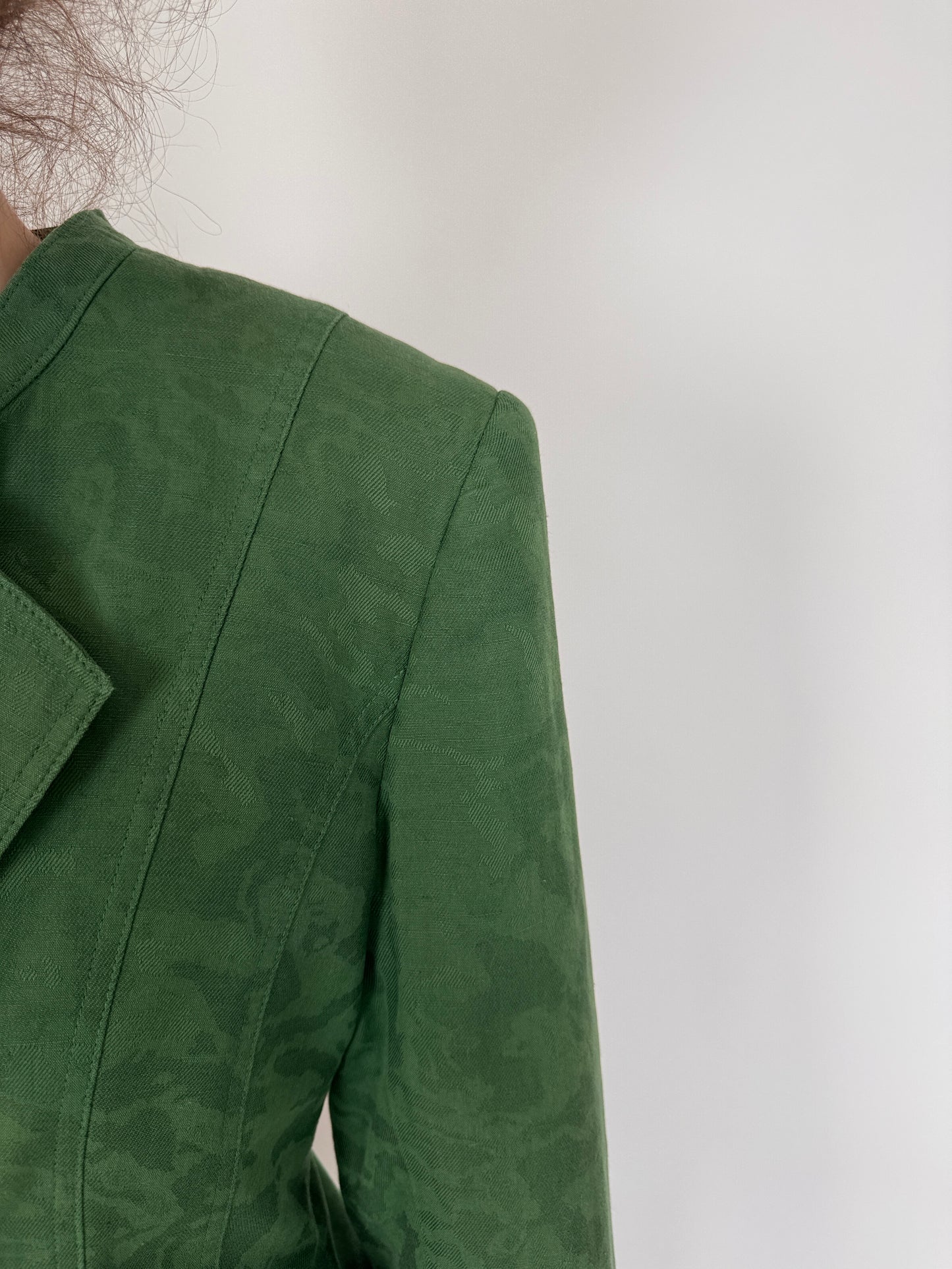 Sacou vintage cambrat forest green din pânză de in și bumbac