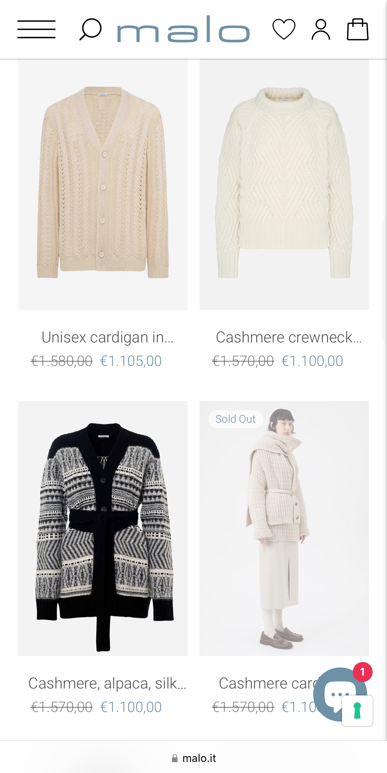 Pulover de brand ultra luxury de knitwear Malo din cașmir multiply