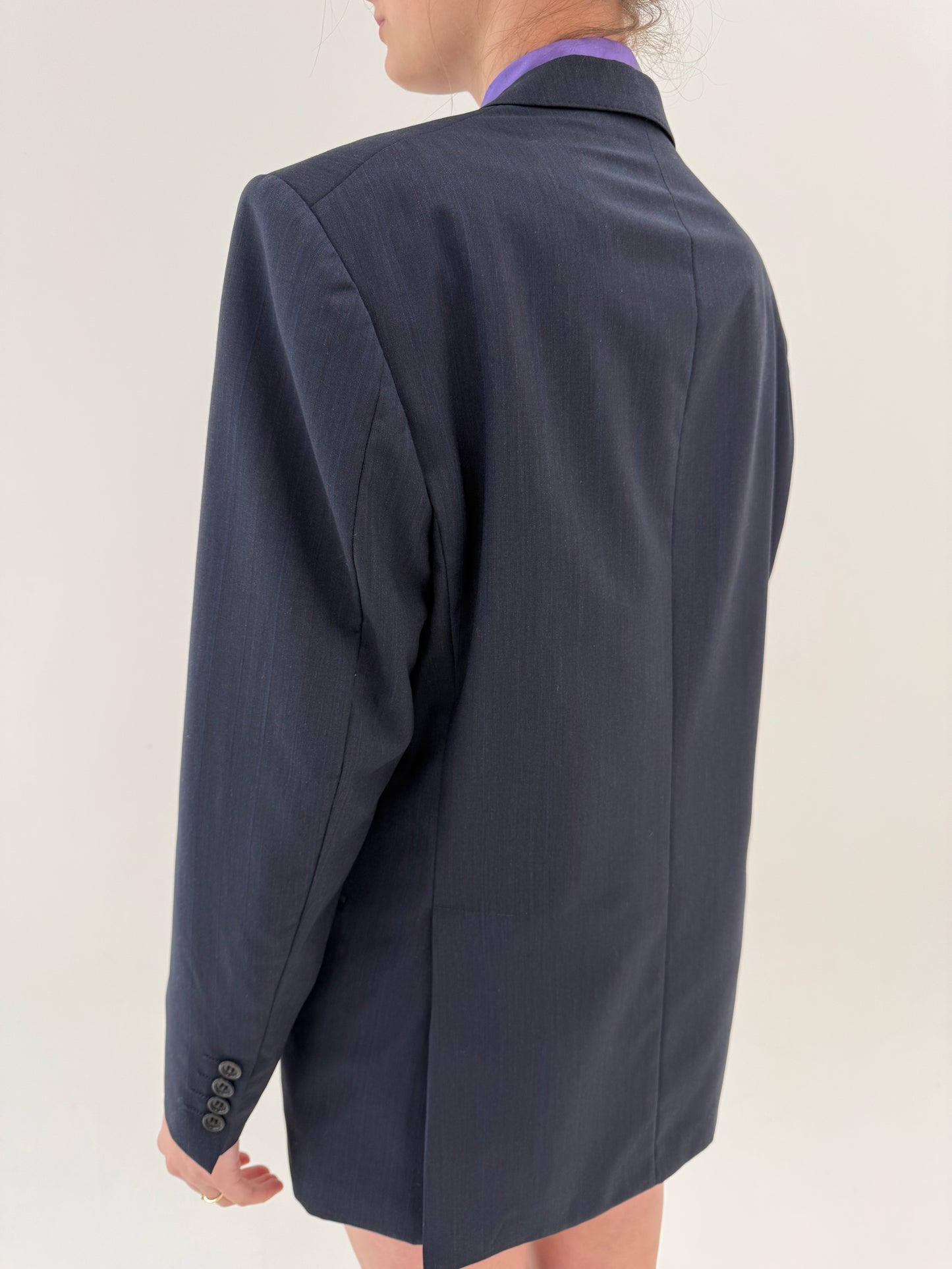 Sacou Burberry cu închidere dublă Navy blue și revere late