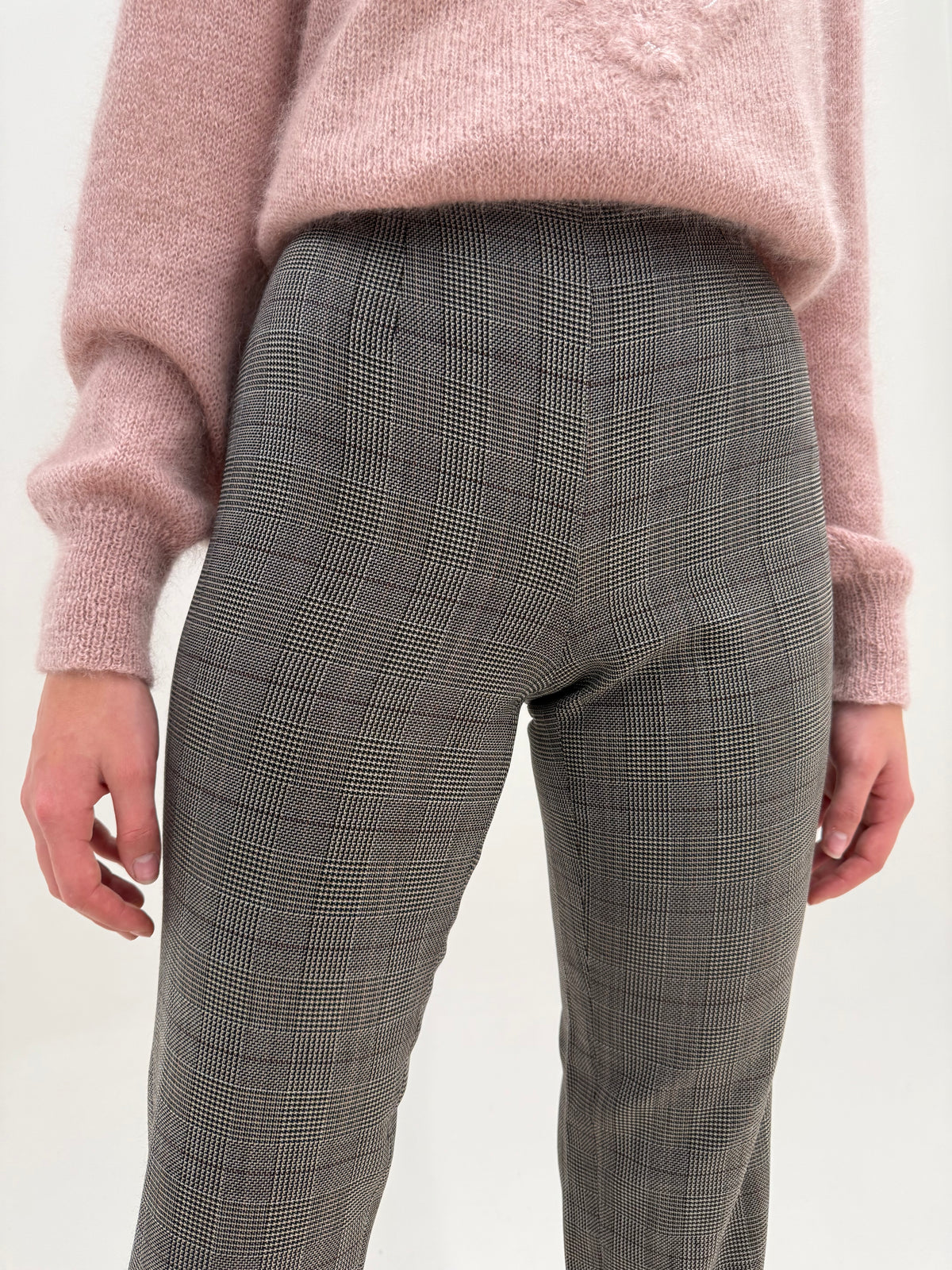 Pantaloni italienești din worsted wool excepțional cu țesătură hopsack fin și talie ultra înaltă