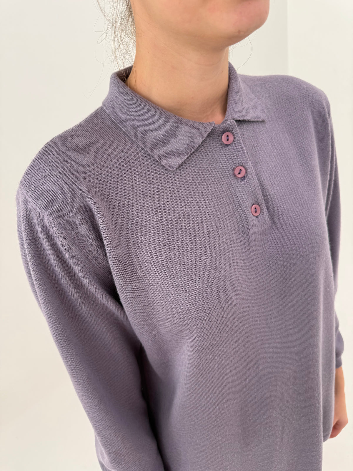 Pulover polo dusty lavender din lana extrafina
