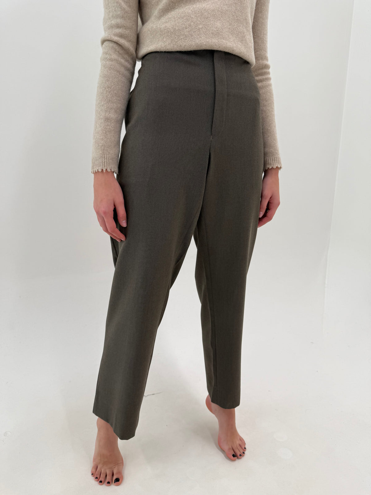 Pantaloni Ralph Lauren din lana extrafina tall plus size military gray