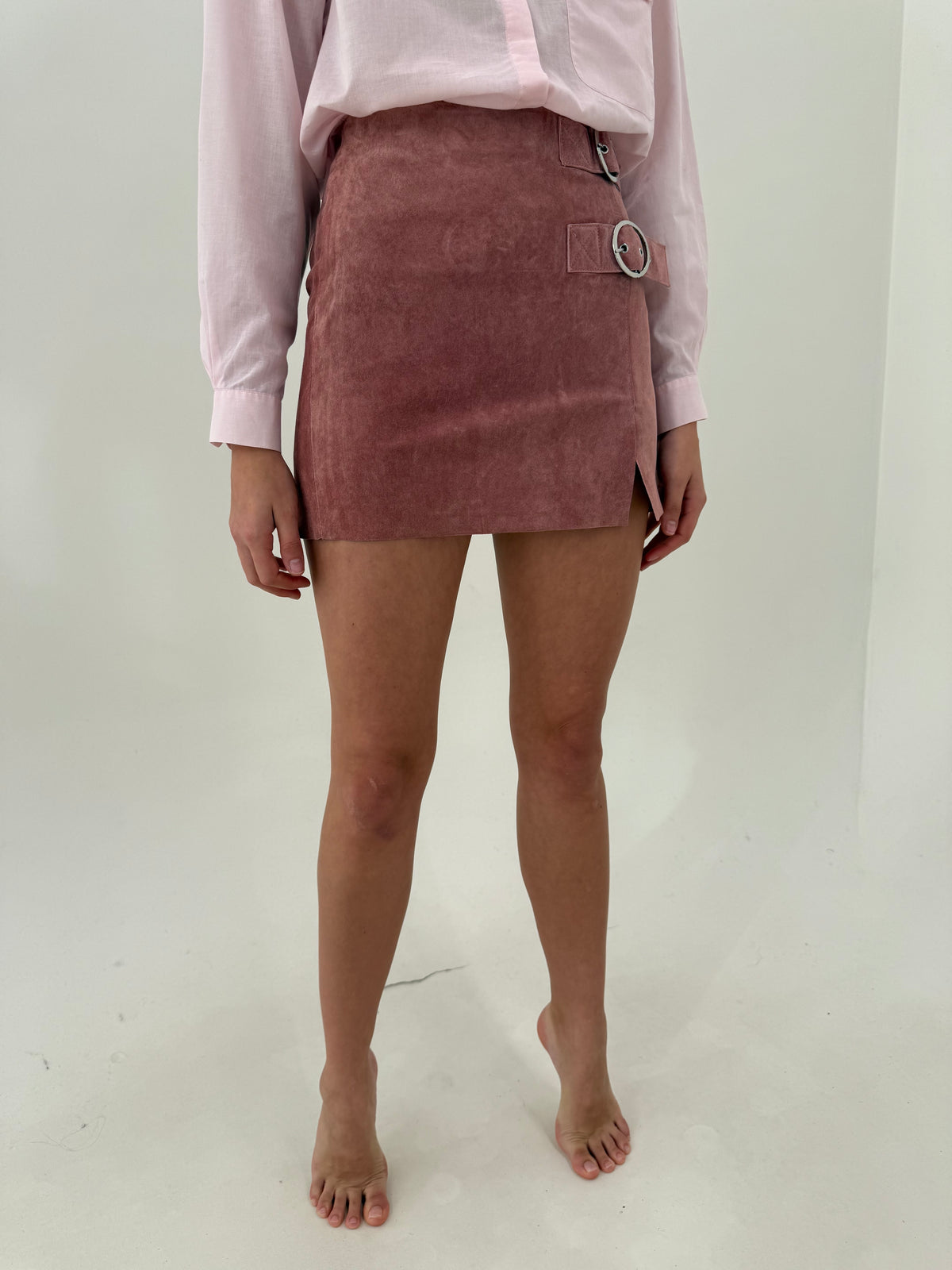 Fustă mini din piele întoarsă dusty Pink vintage Y2K