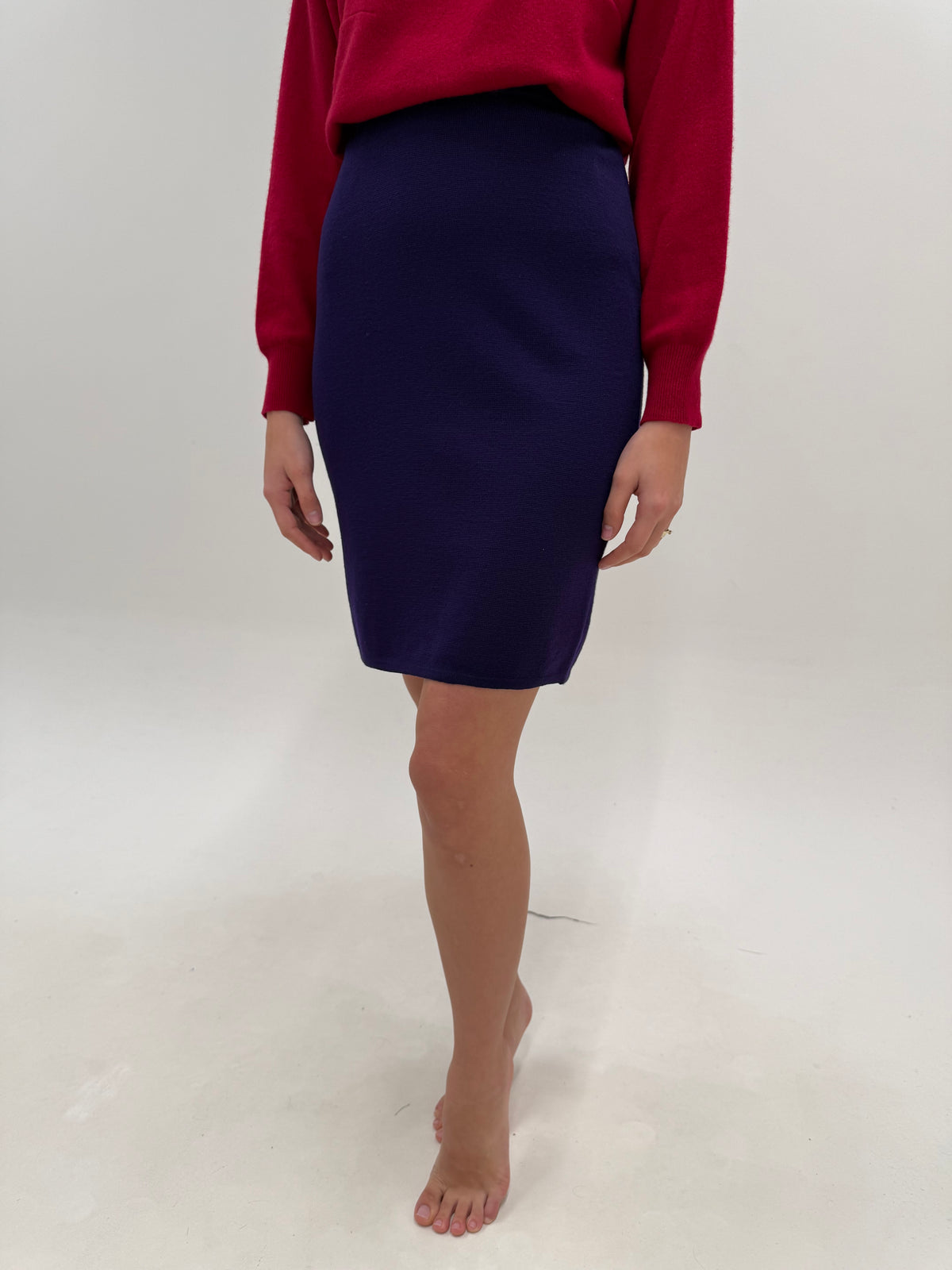 Fustă Fendi creion din tricot de lana extrafina dens aubergine