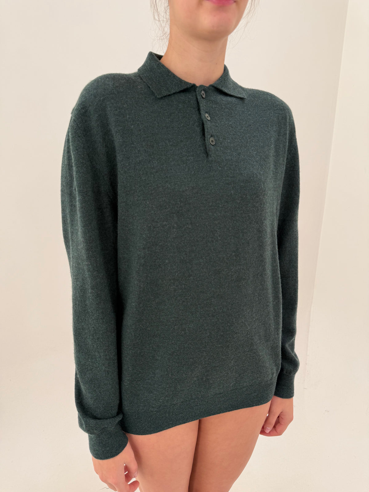 Pulover polo dark green din lana merino extrafina de gramaj mare