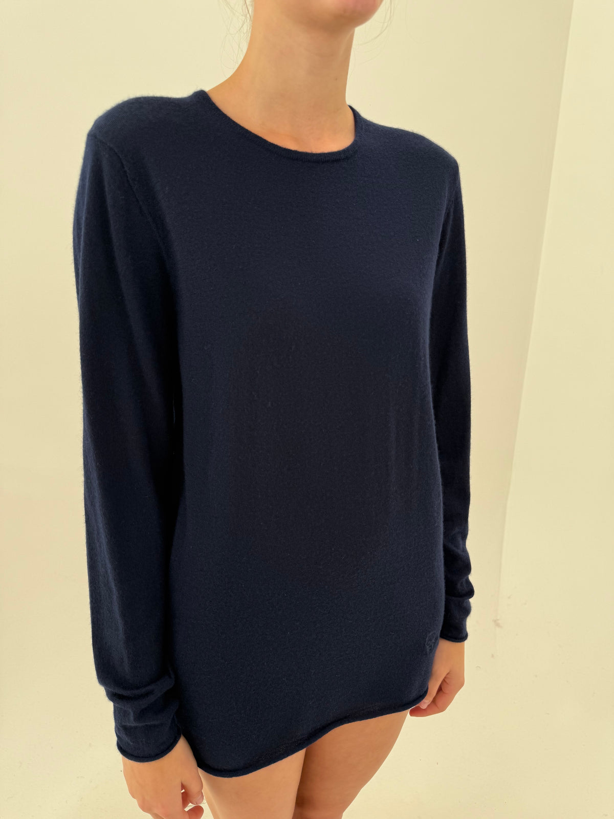 Pulover tall din cașmir Navy blue excepțional crew neck