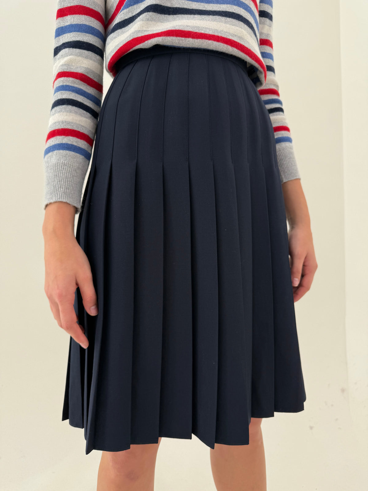 Fustă midi plisată cu talie ultra înaltă Navy blue din stofita