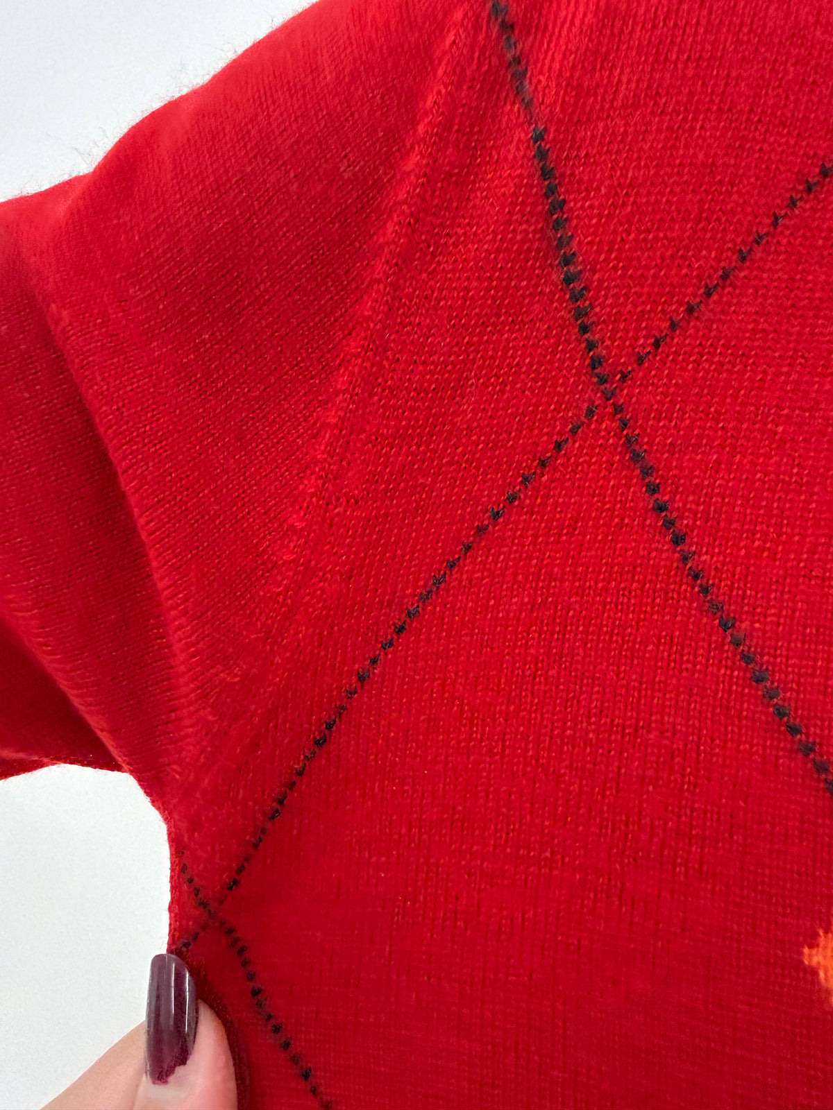 Maleta vintage cu romburi din lana extrafina ribbed fin cherry red