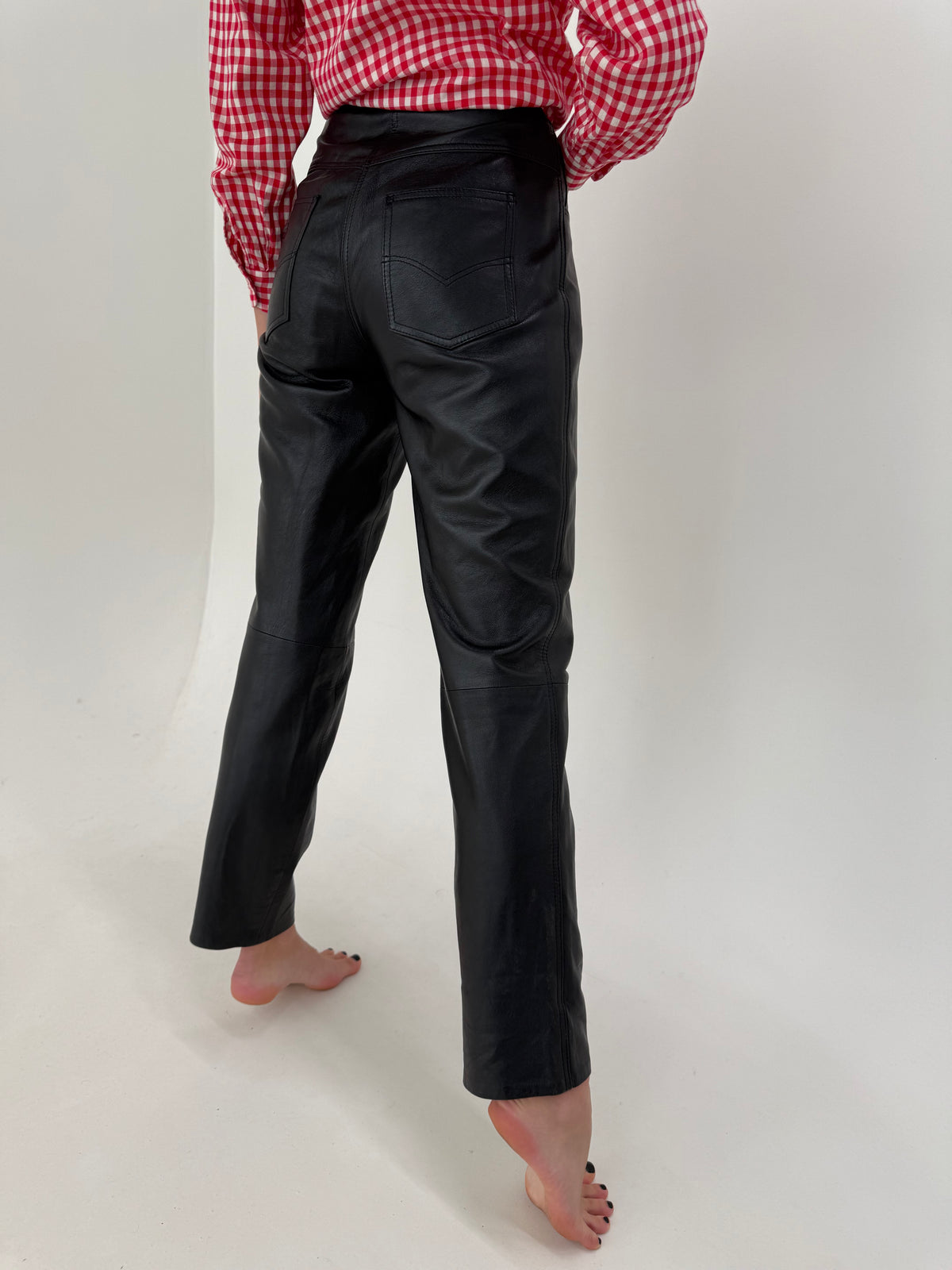 Pantaloni tall din piele naturală extra moale cu talie ultra înaltă