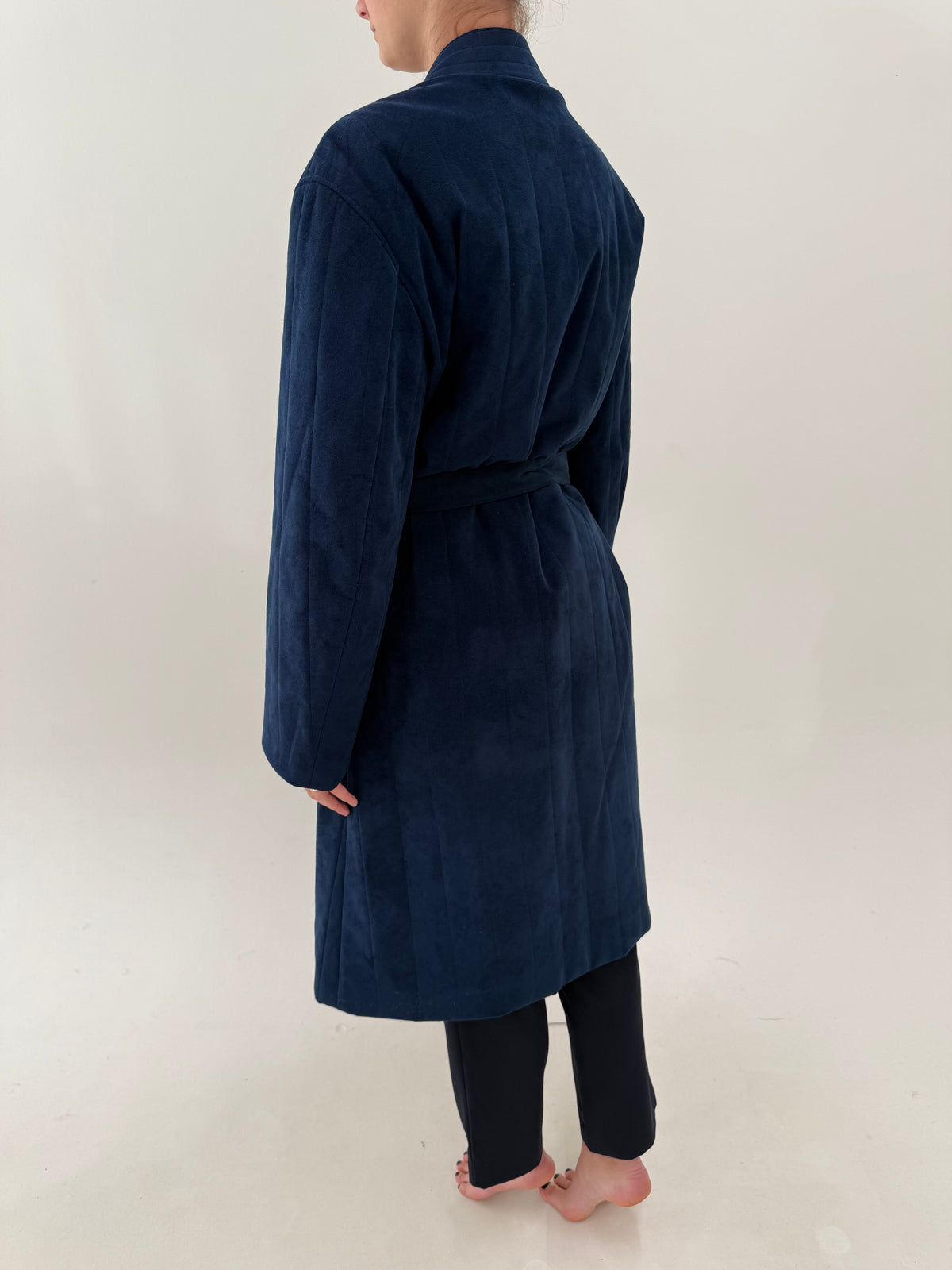 Trench vintage albastru cerneală cu interior light padded și exterior cu aspect de piele întoarsă