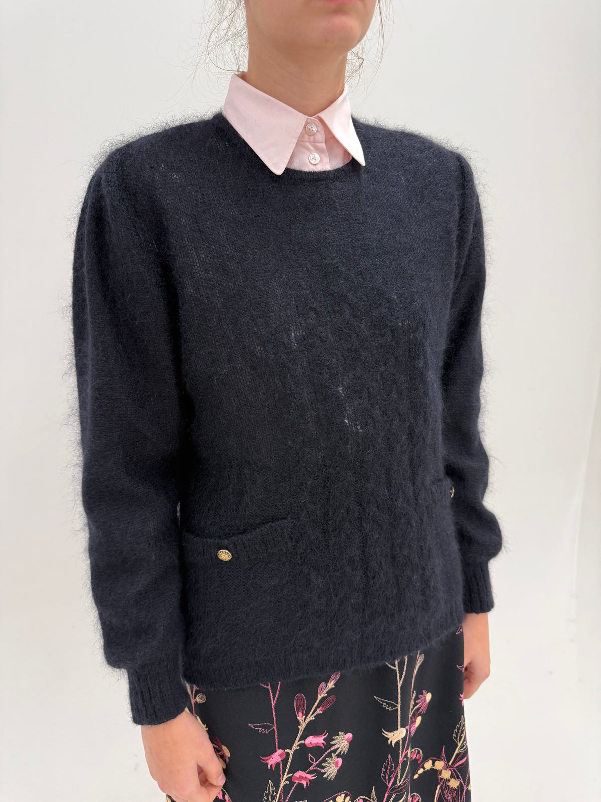 Pulover vintage italian negru din baby mohair