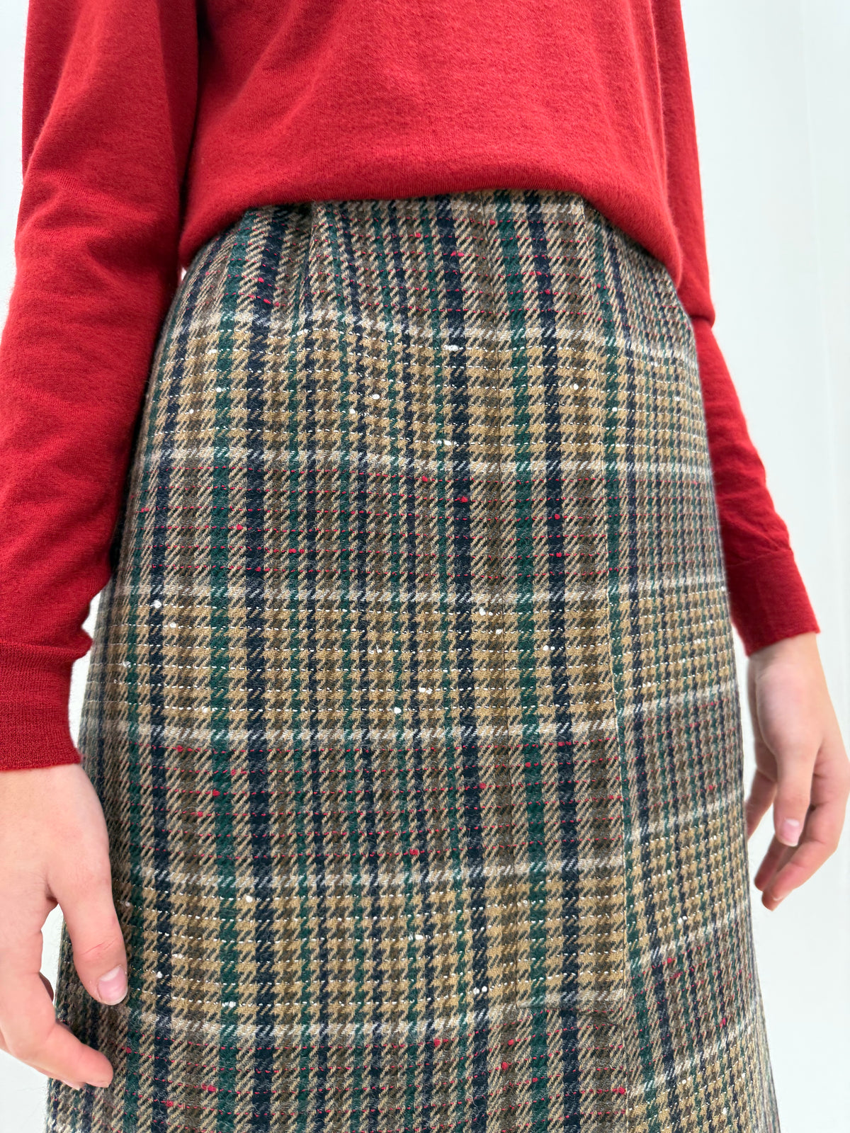 Fustă midi lung din tweed texturat gros de lana pura virgină certificată midi lung