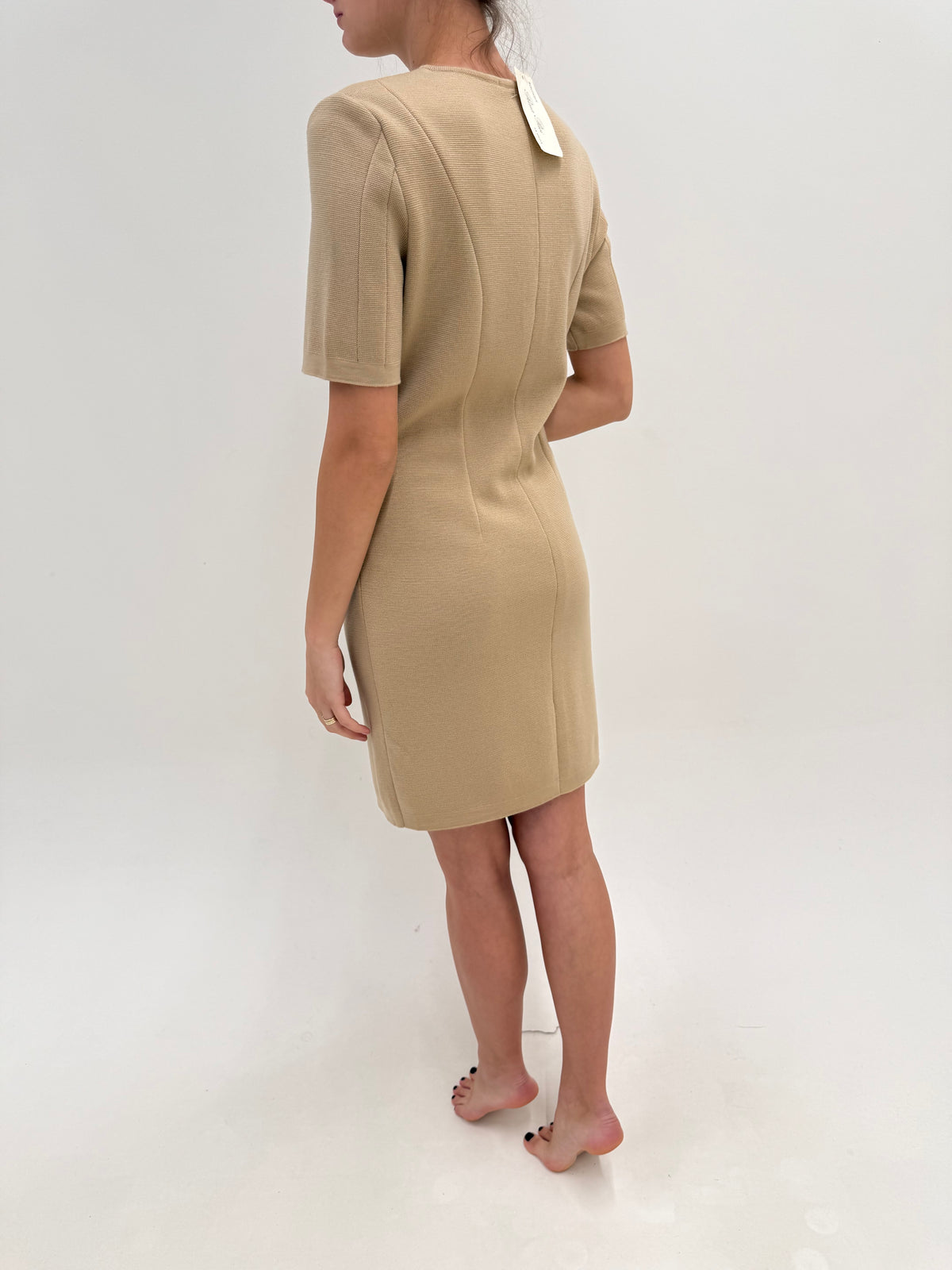 Rochie vintage camel nouă cu etichetă din tricot dens plin de lana merino extrafina