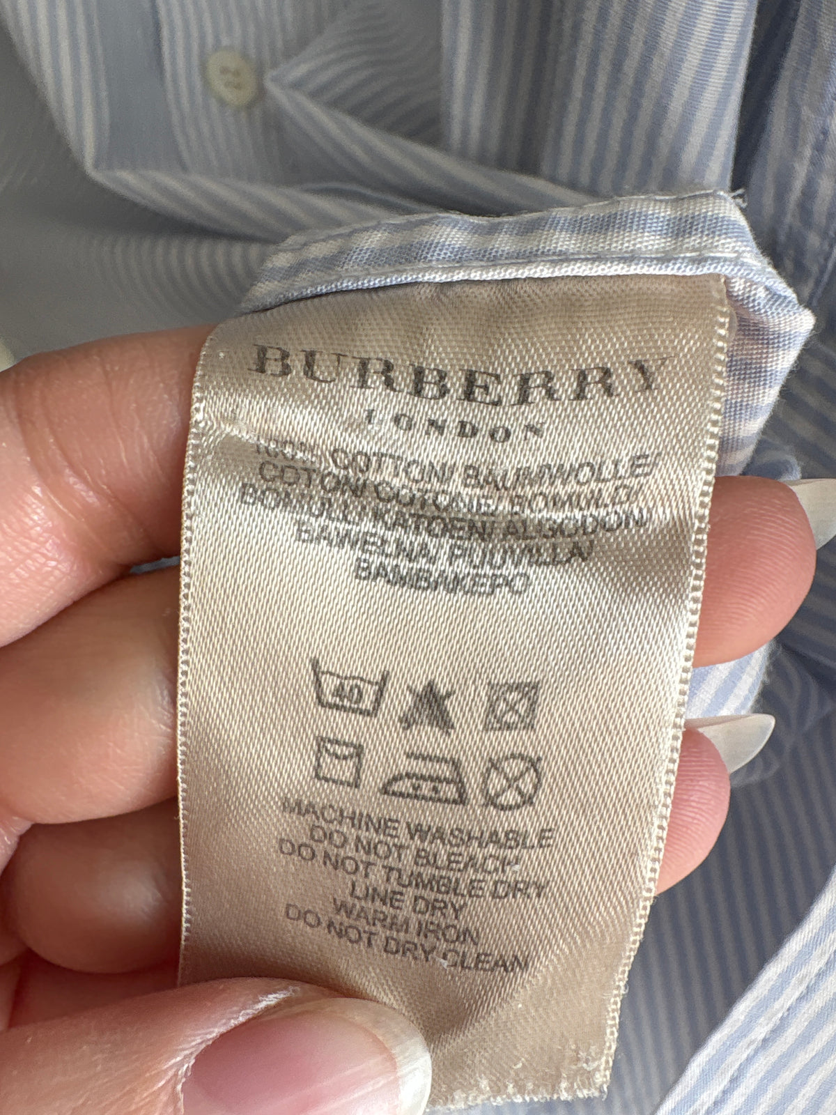 Cămașa Burberry din bumbac pinpoint Oxford cu dungi fine verticale baby blue