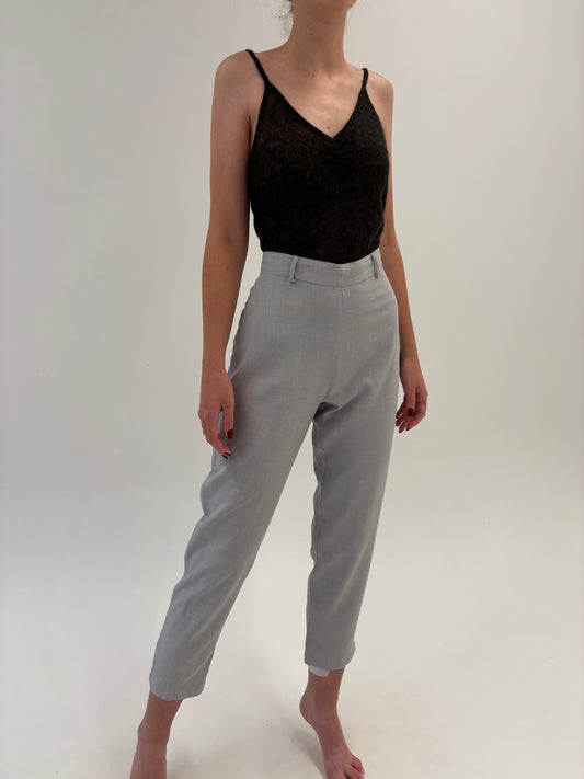 Pantaloni țigaretă cu talie ultra înaltă marcată din lână extrafina